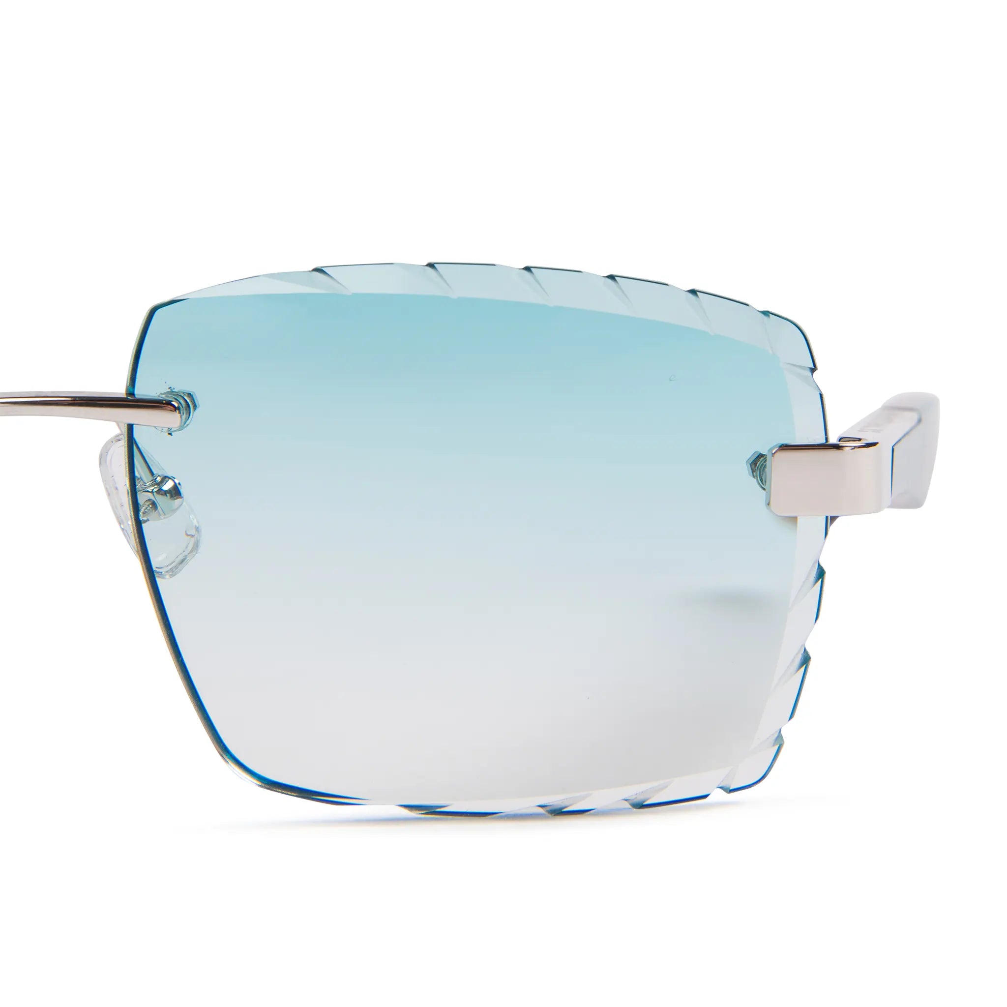 Lens view of Maybach Eyewear The Artist III P-WCW-ZZ5 Custom Tiffany Blue Diamond Cut Sunglasses P-WCW-ZZ5