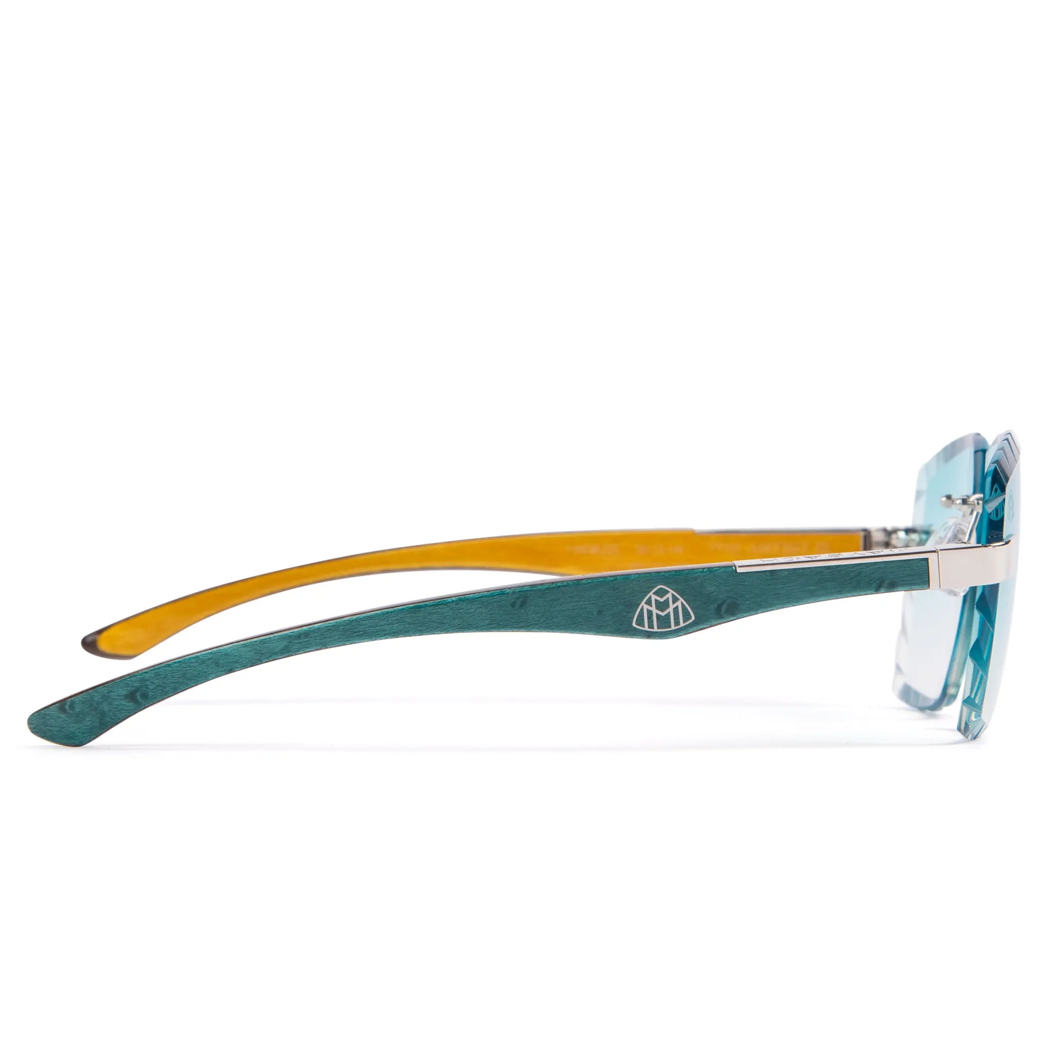 Side view of Maybach Eyewear The Artist III P-WCW-ZZ5 Custom Tiffany Blue Diamond Cut Sunglasses P-WCW-ZZ5