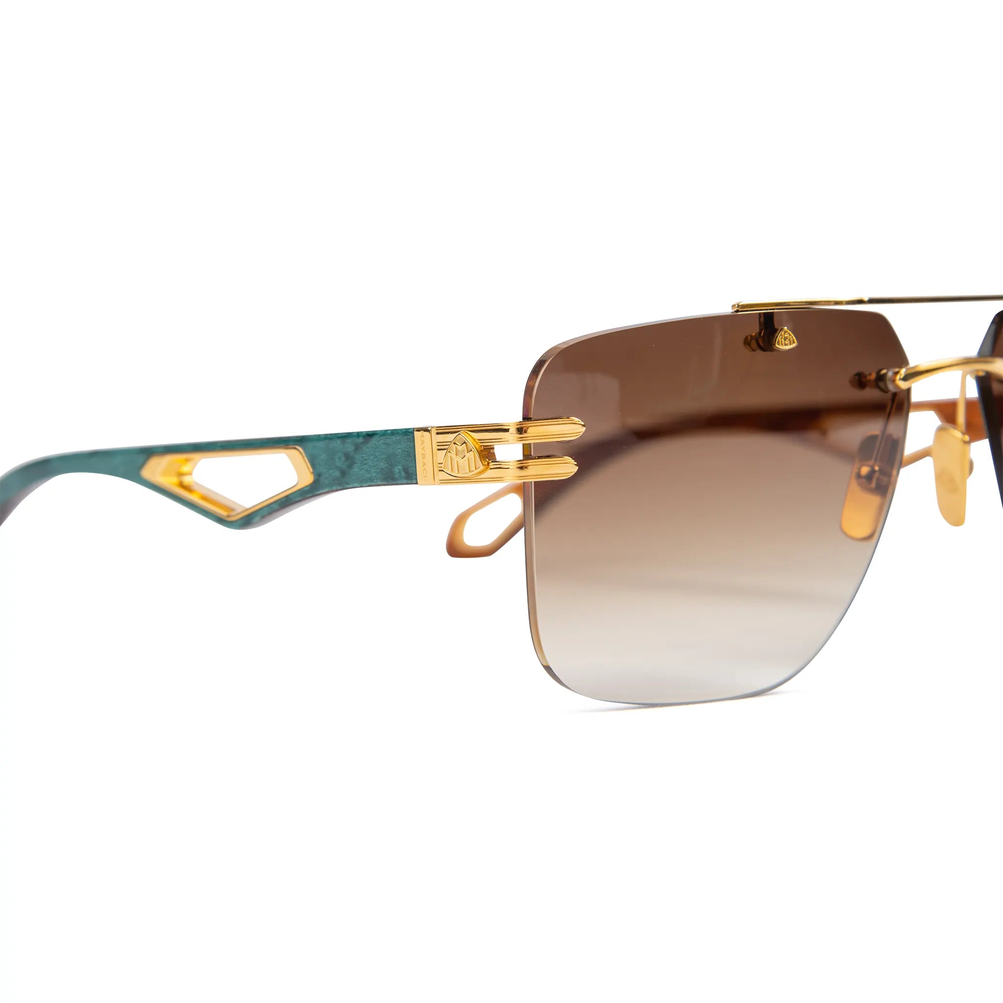 Hinge detail view of Maybach Eyewear The President I G-WCZ-M09 Gold Light Bronze Gradient Sunglasses