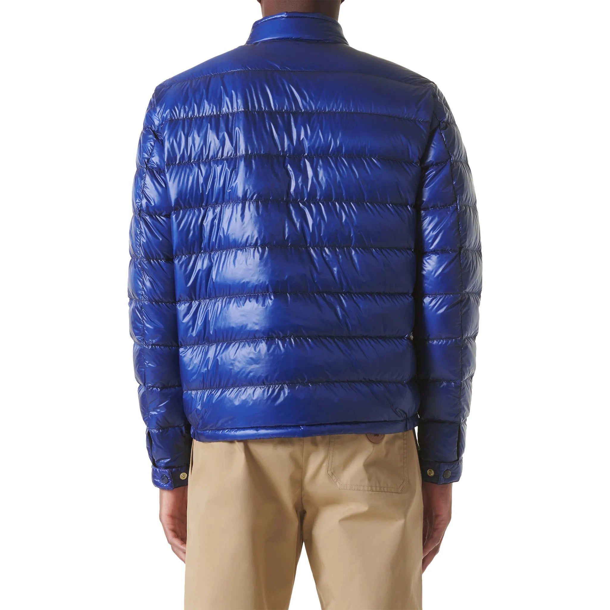 Model back view of Moncler Acorus Blue Jacket 