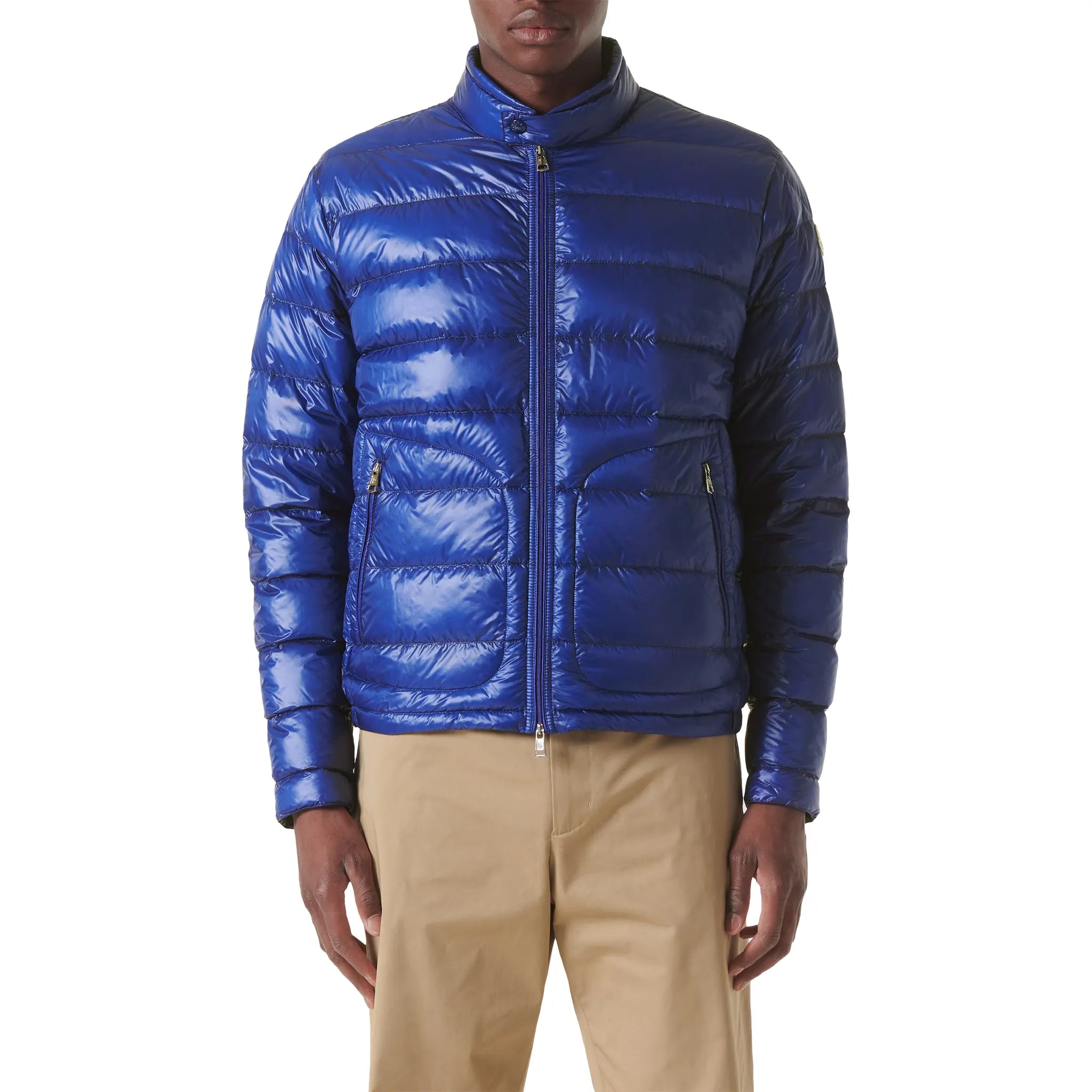 Model front view of Moncler Acorus Blue Jacket 