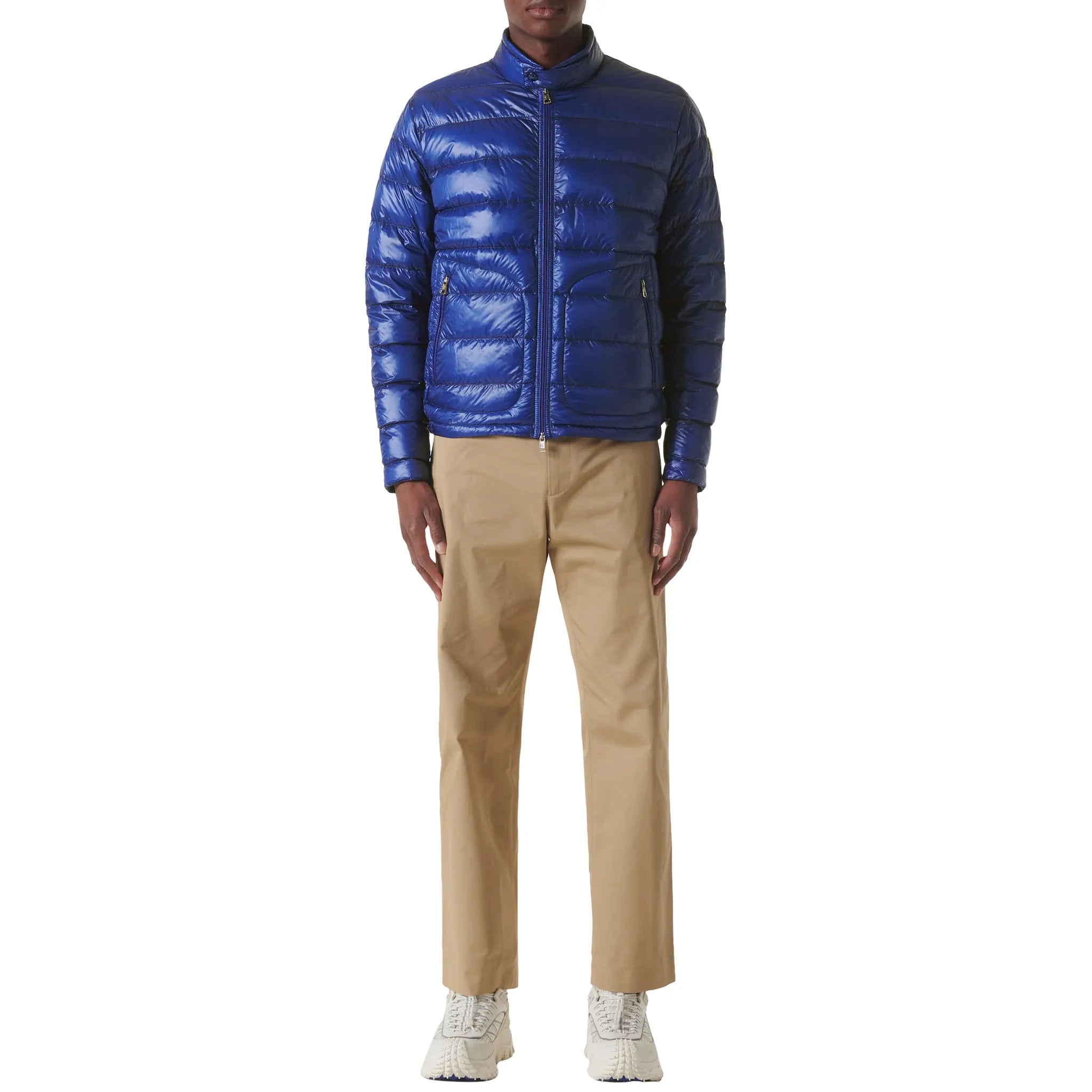 Model front view of Moncler Acorus Blue Jacket 