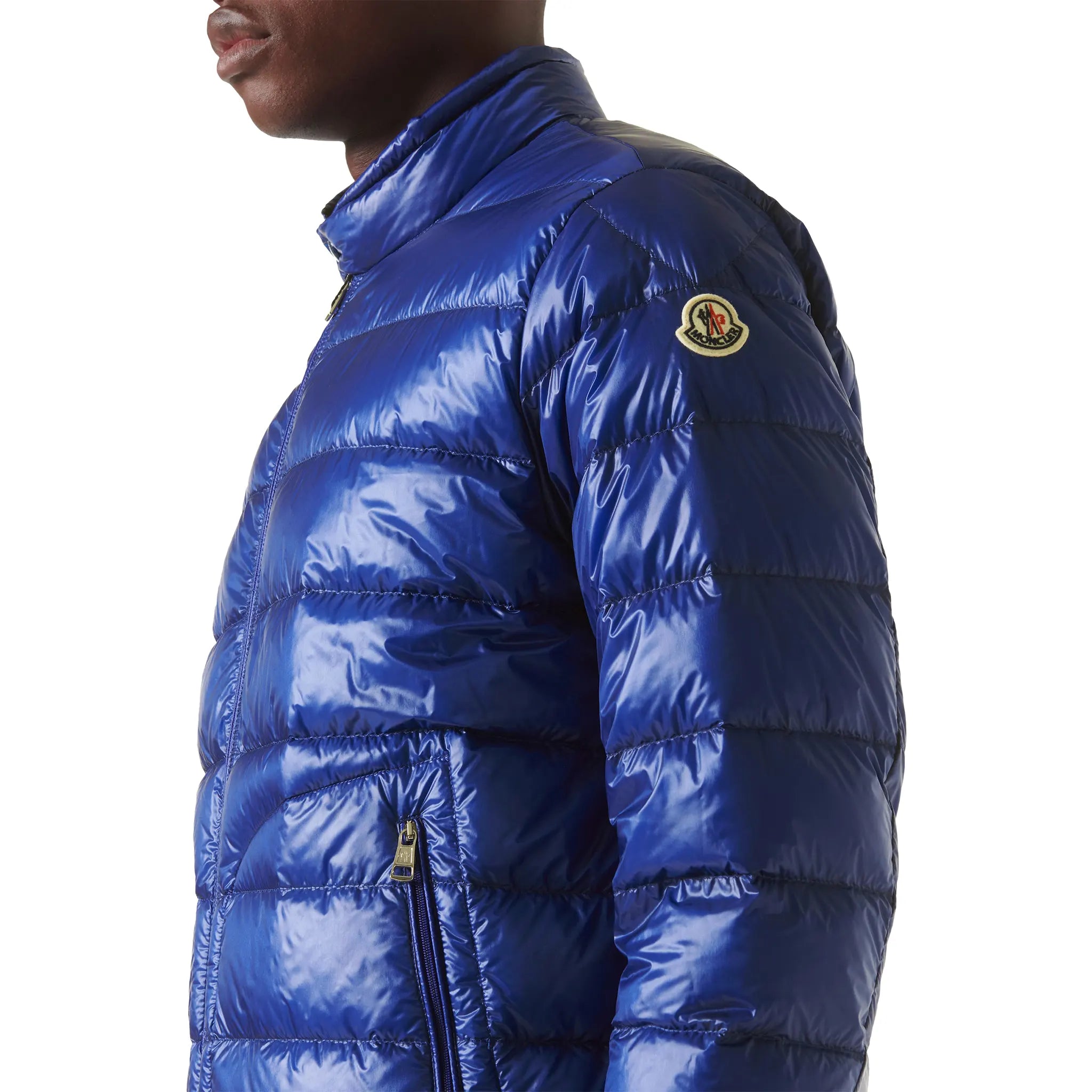 Model sleeve view of Moncler Acorus Blue Jacket 