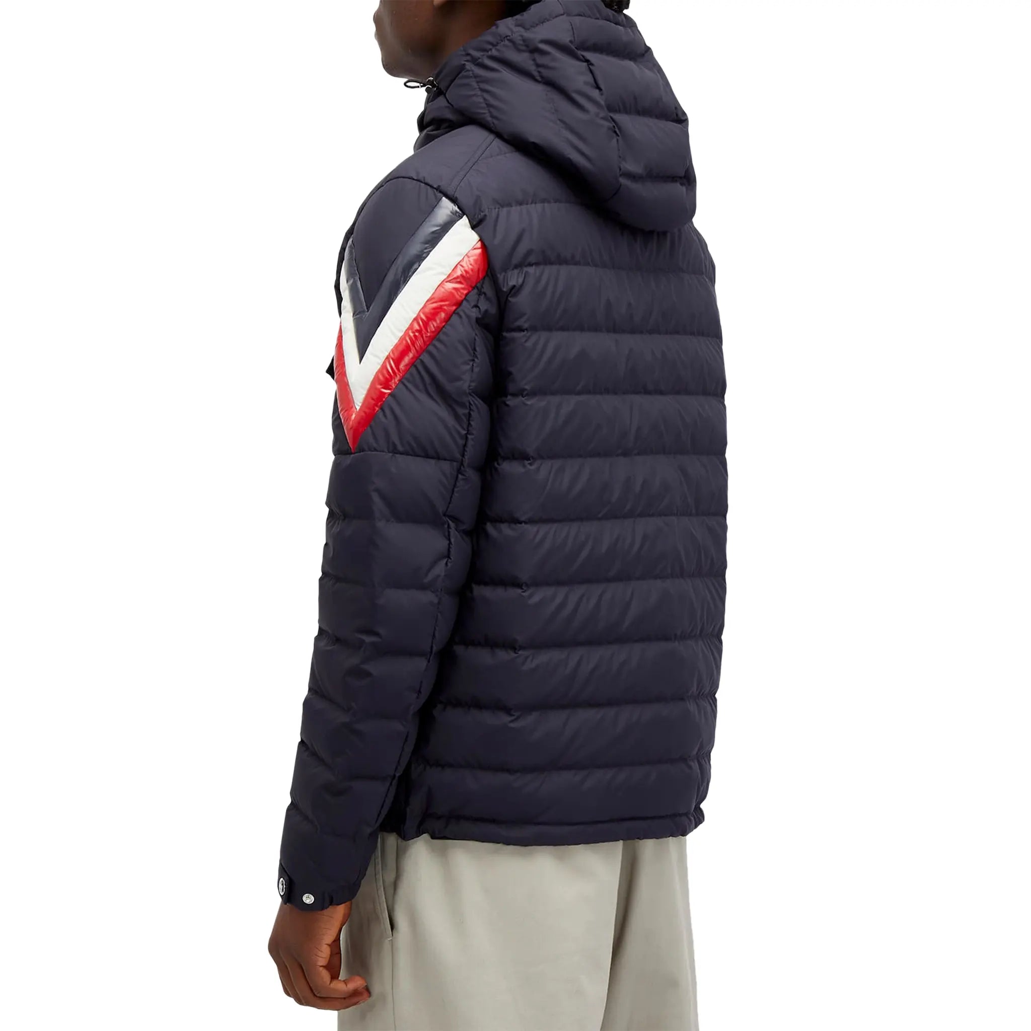 Model back view of Moncler Berard Navy Jacket J10911A0001254A81