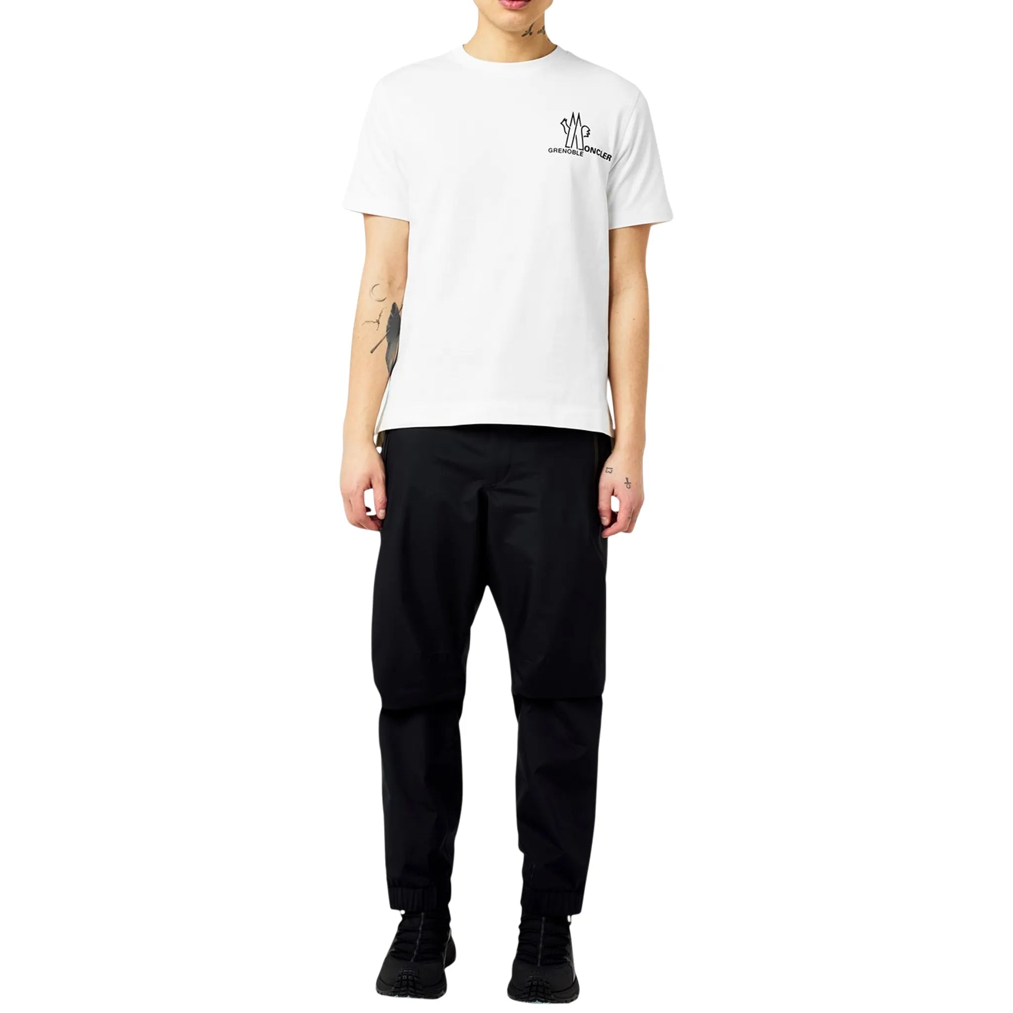 Model view of Moncler Grenoble Logo White T Shirt J10978C0000283927041