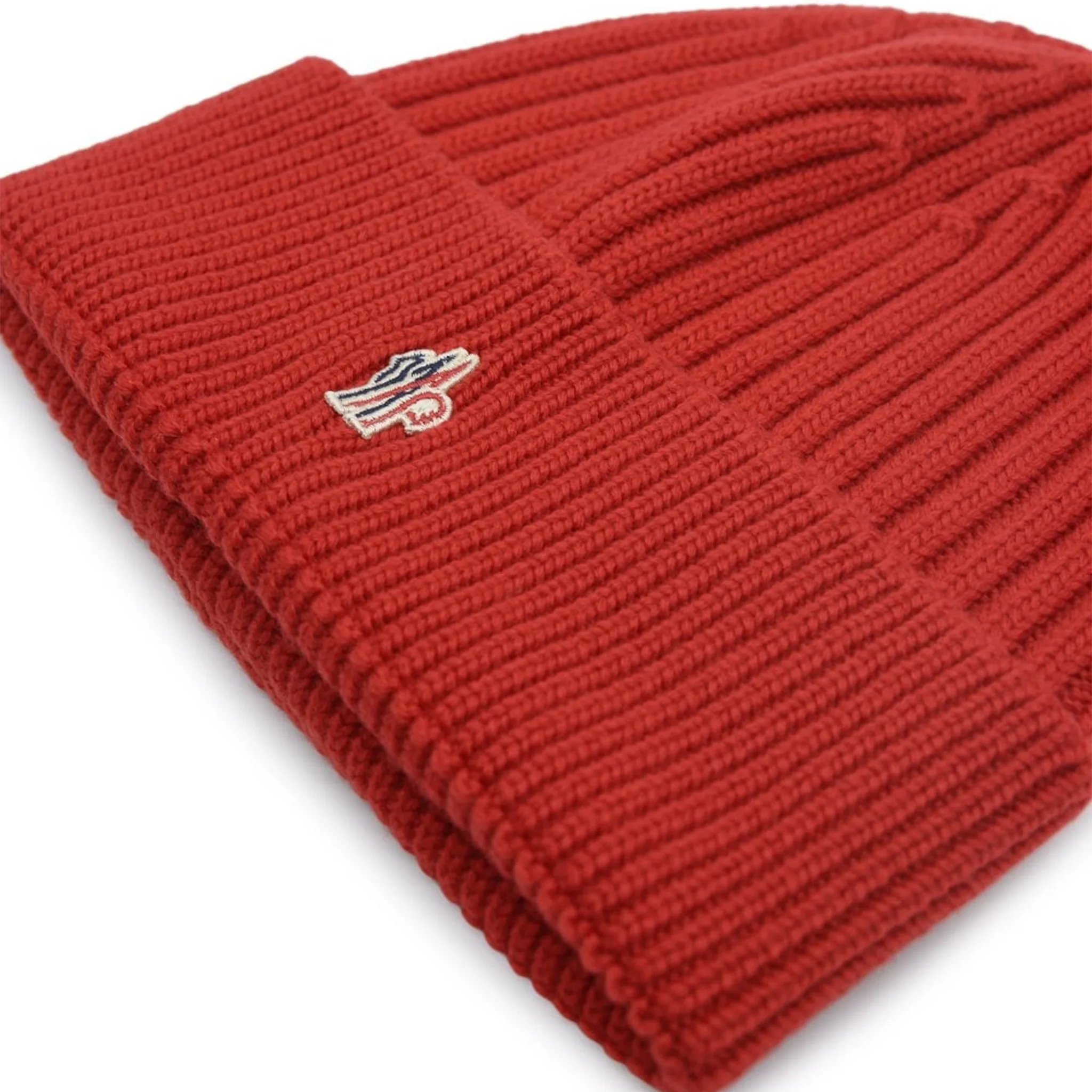 Detail view of Moncler Grenoble Ribbed Wool Red Beanie