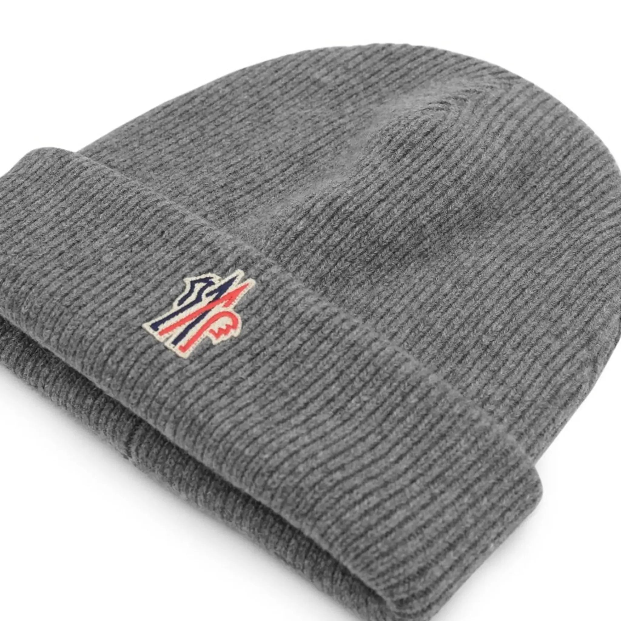 Logo view of Moncler Grenoble Wool Grey Beanie