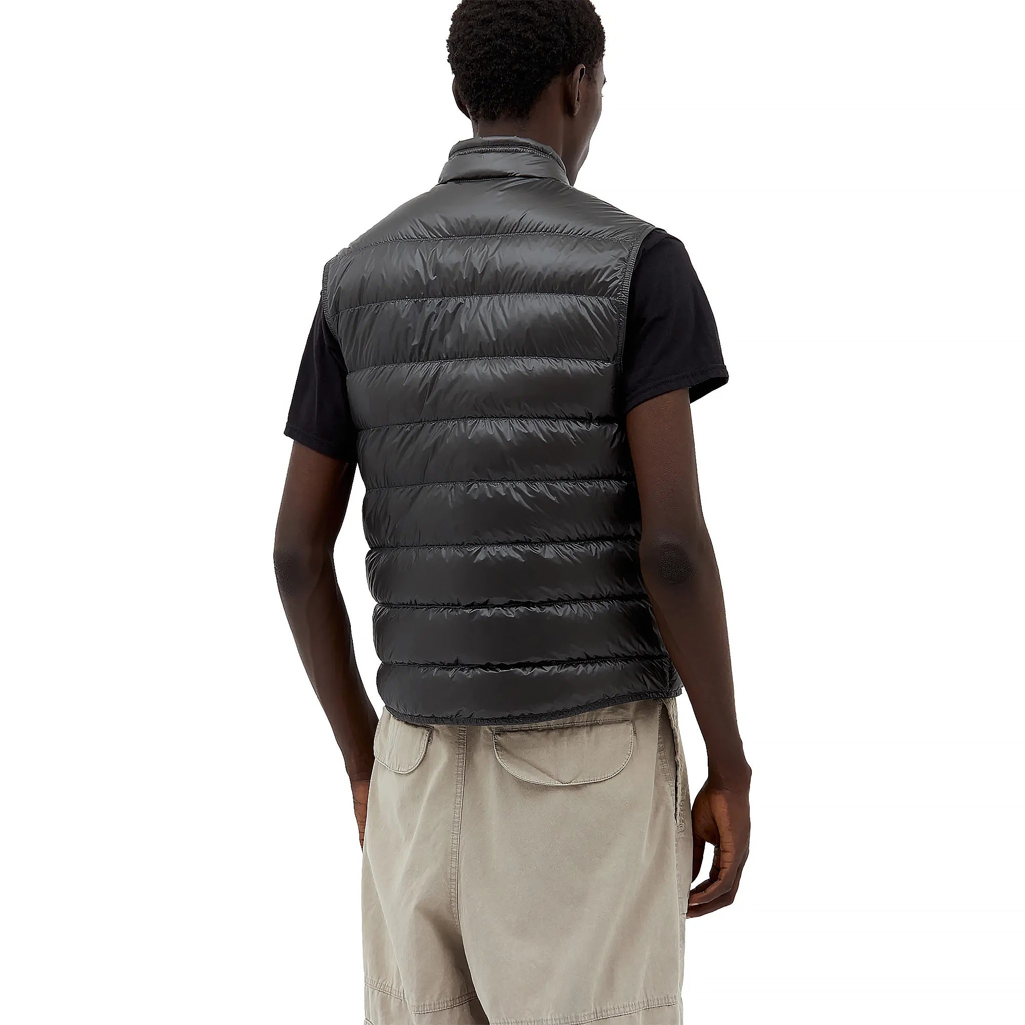 Model back view of Moncler Gui Grey Gilet 1A1070053029