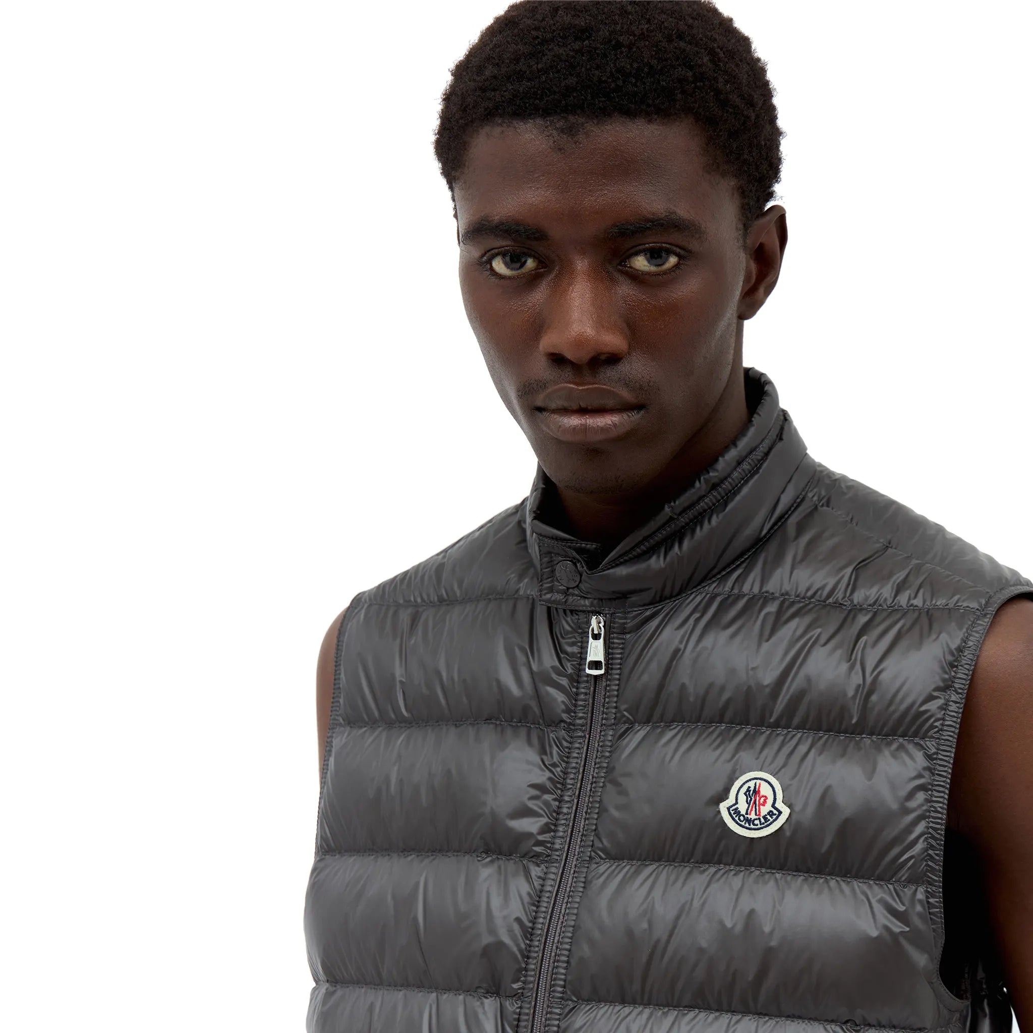 Model detail view of Moncler Gui Grey Gilet 1A1070053029