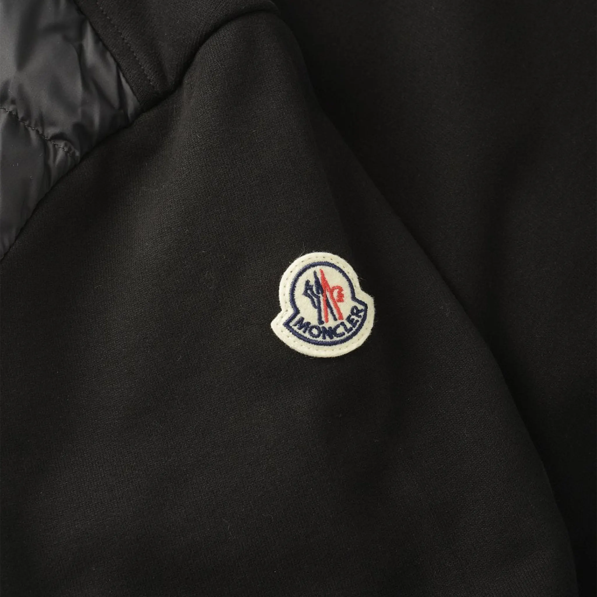 Model sleeve view of Moncler Hybrid Black Zip Jacket