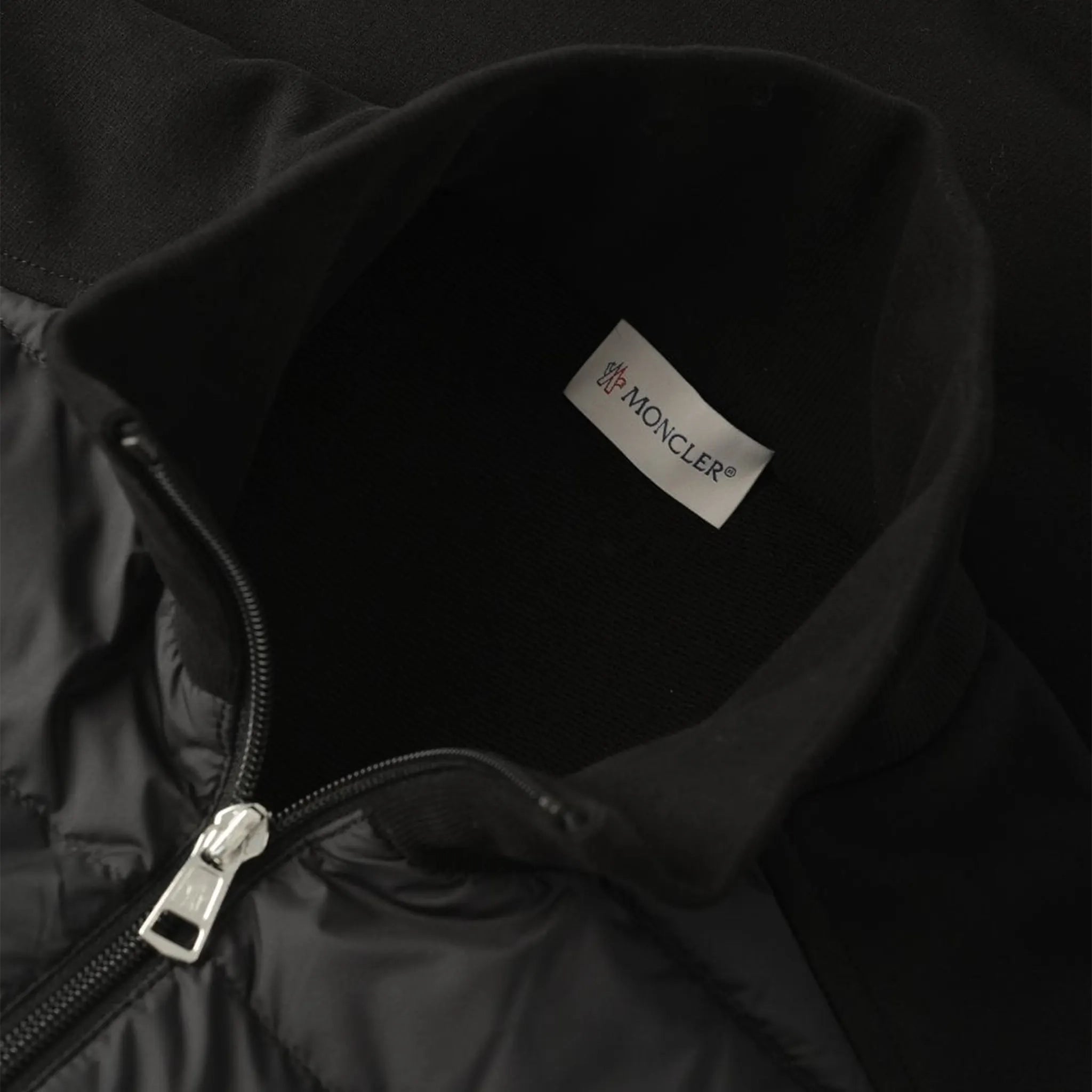 Neck view of Moncler Hybrid Black Zip Jacket