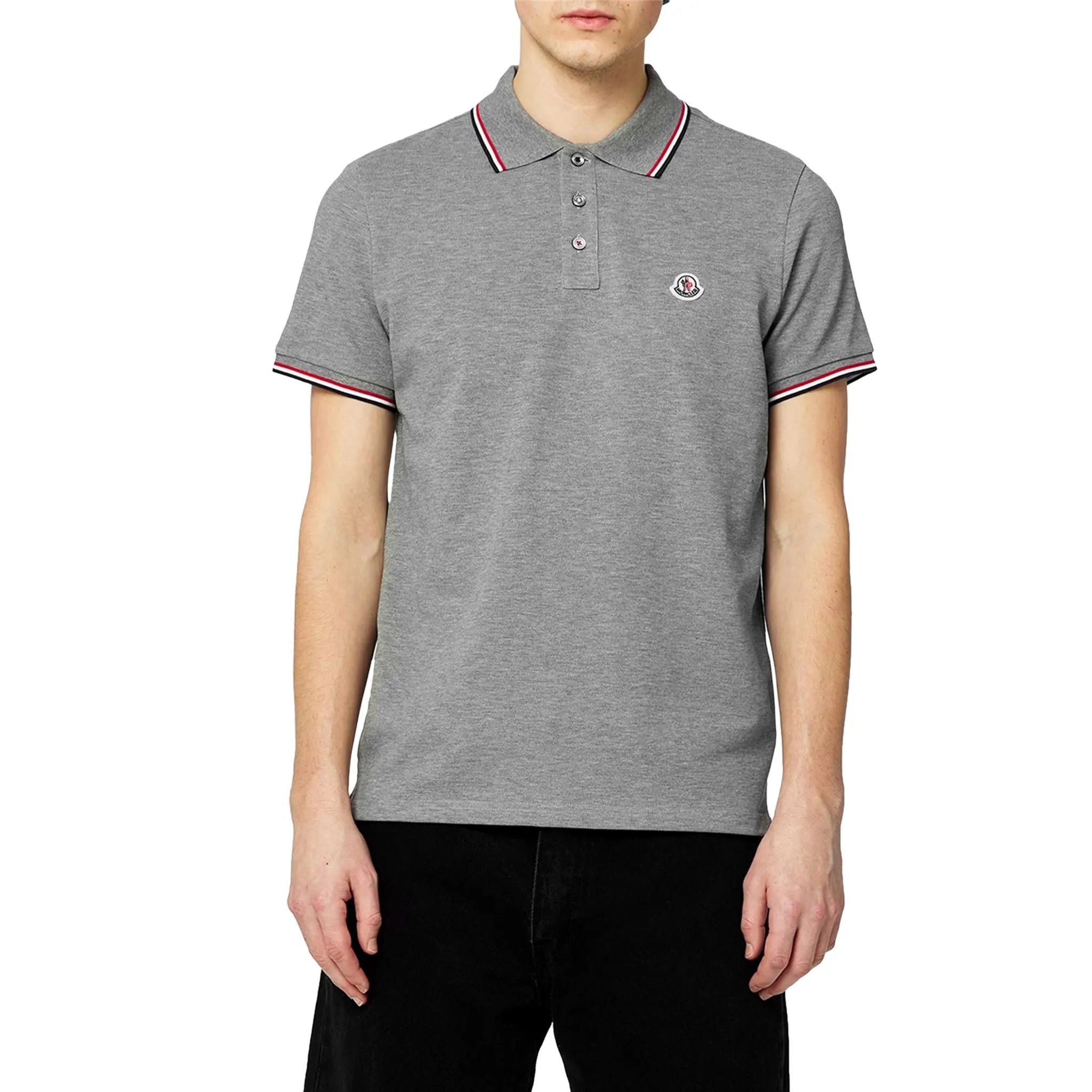 Model Front view of Moncler Maglia Light Grey Polo Shirt J10918A0002484556984