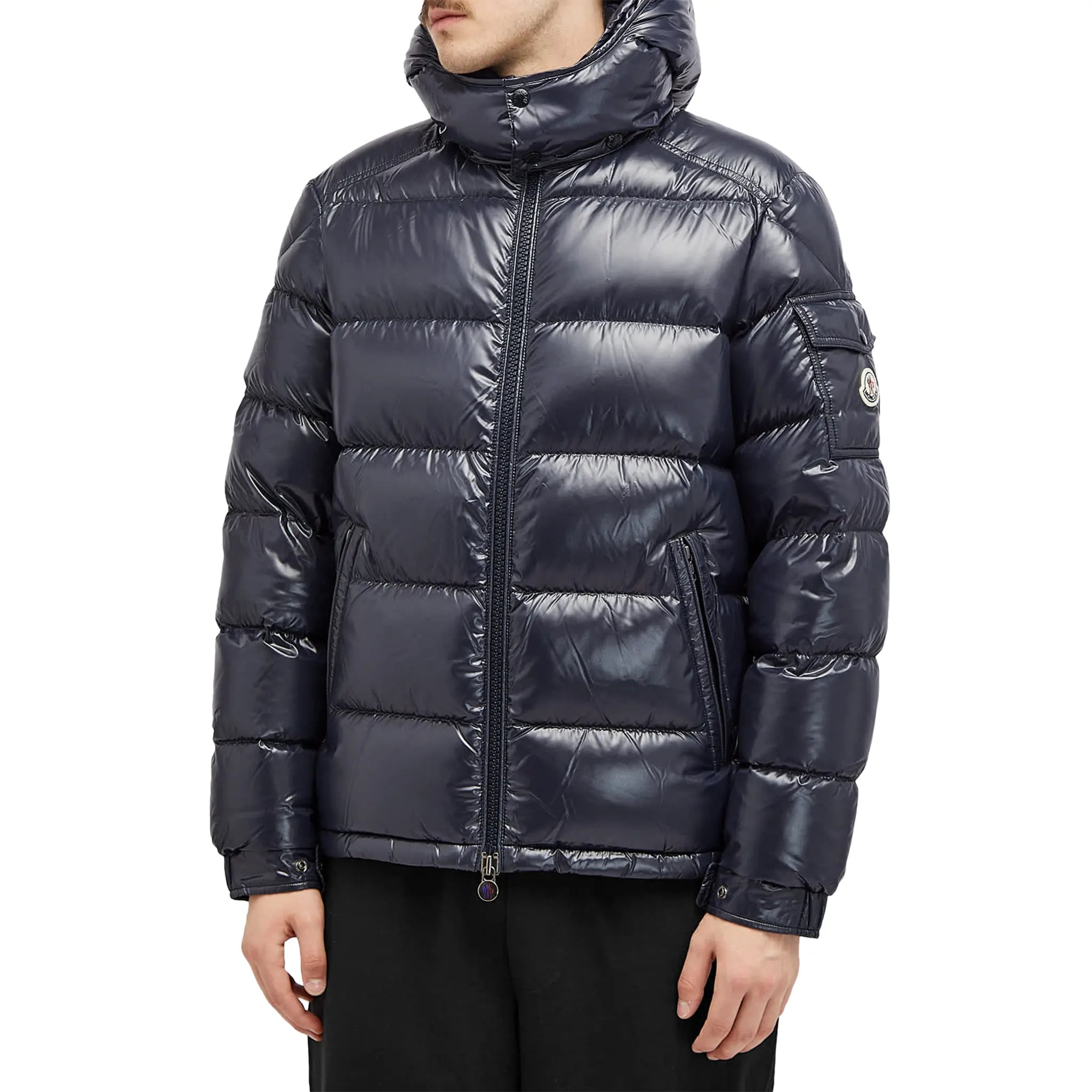 Model front view of Moncler Maya Padded Down Navy Jacket