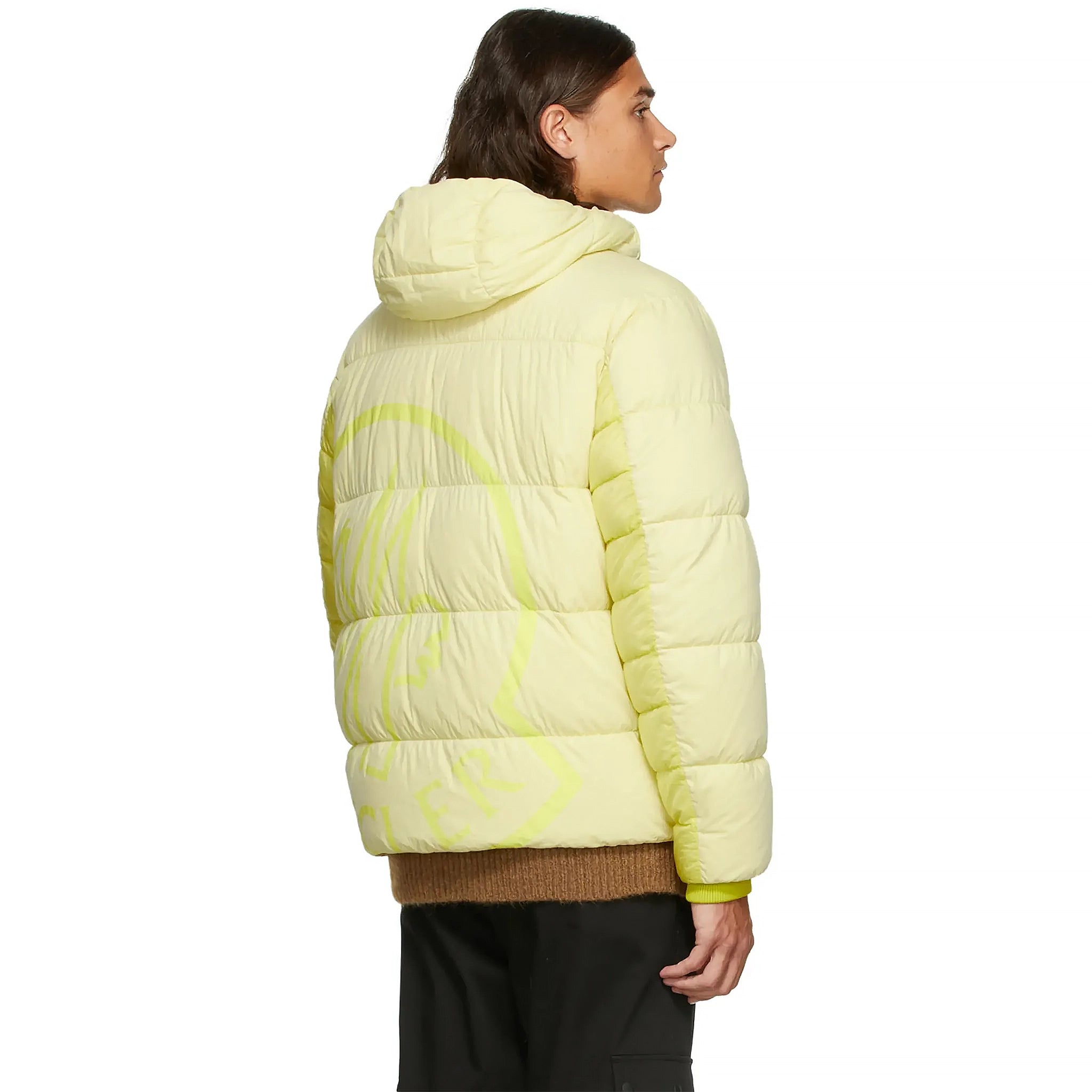 Model back view of Moncler Paviot Padded Yellow Jacket