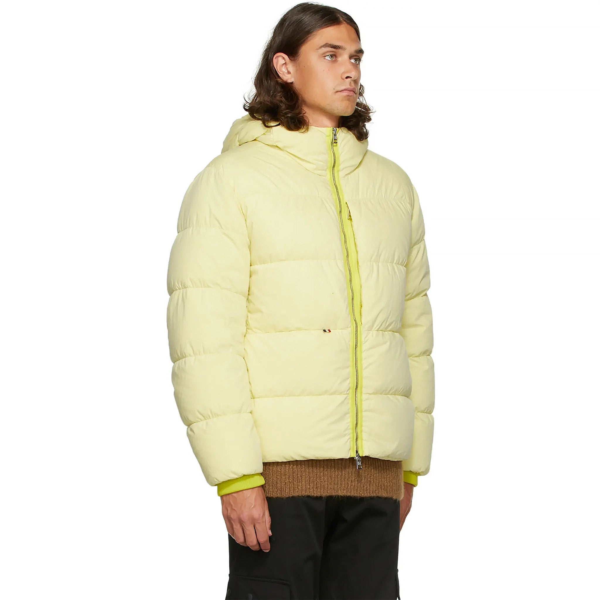 Model front side view of Moncler Paviot Padded Yellow Jacket