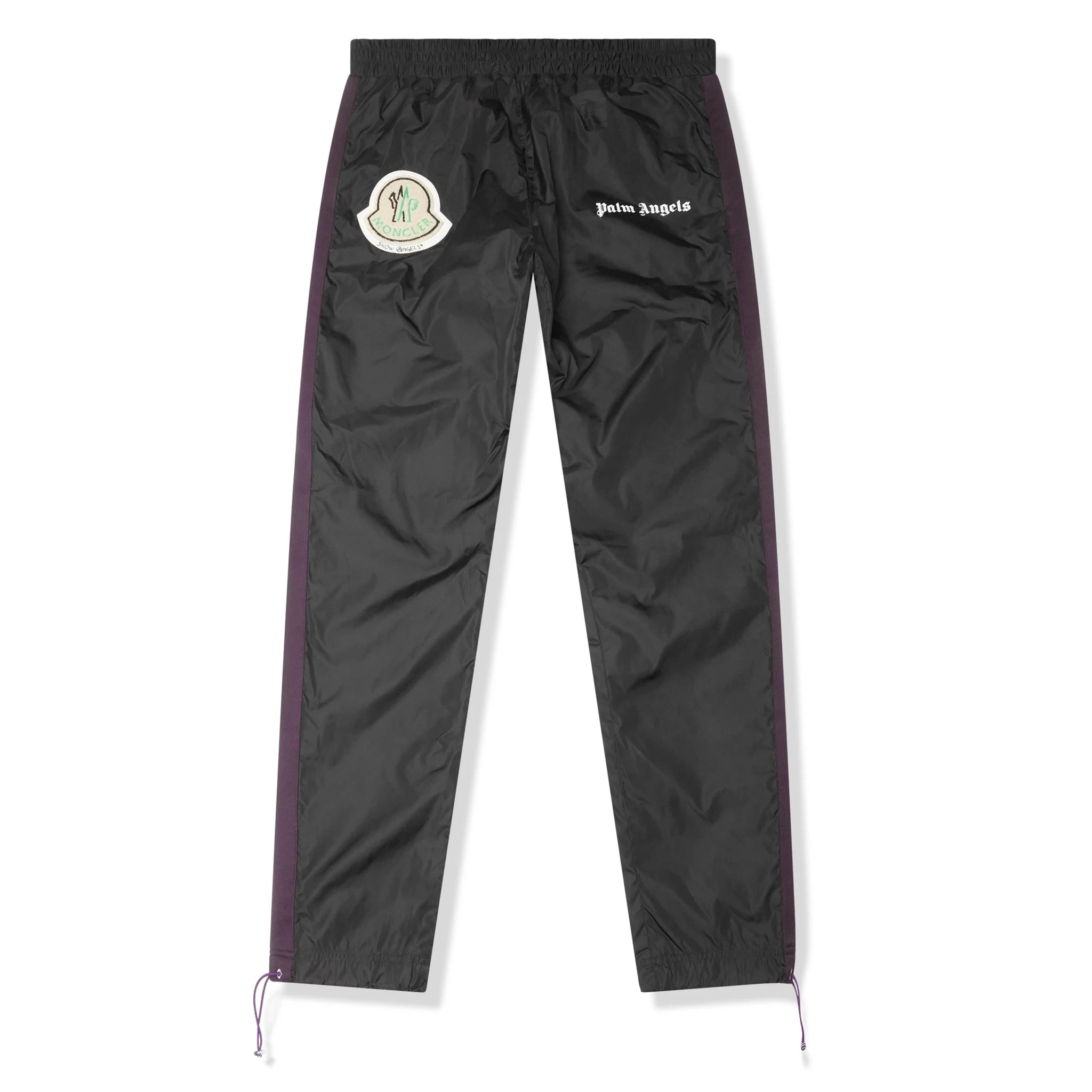 Front view of Moncler x Palm Angels Striped Nylon Black Track Pants