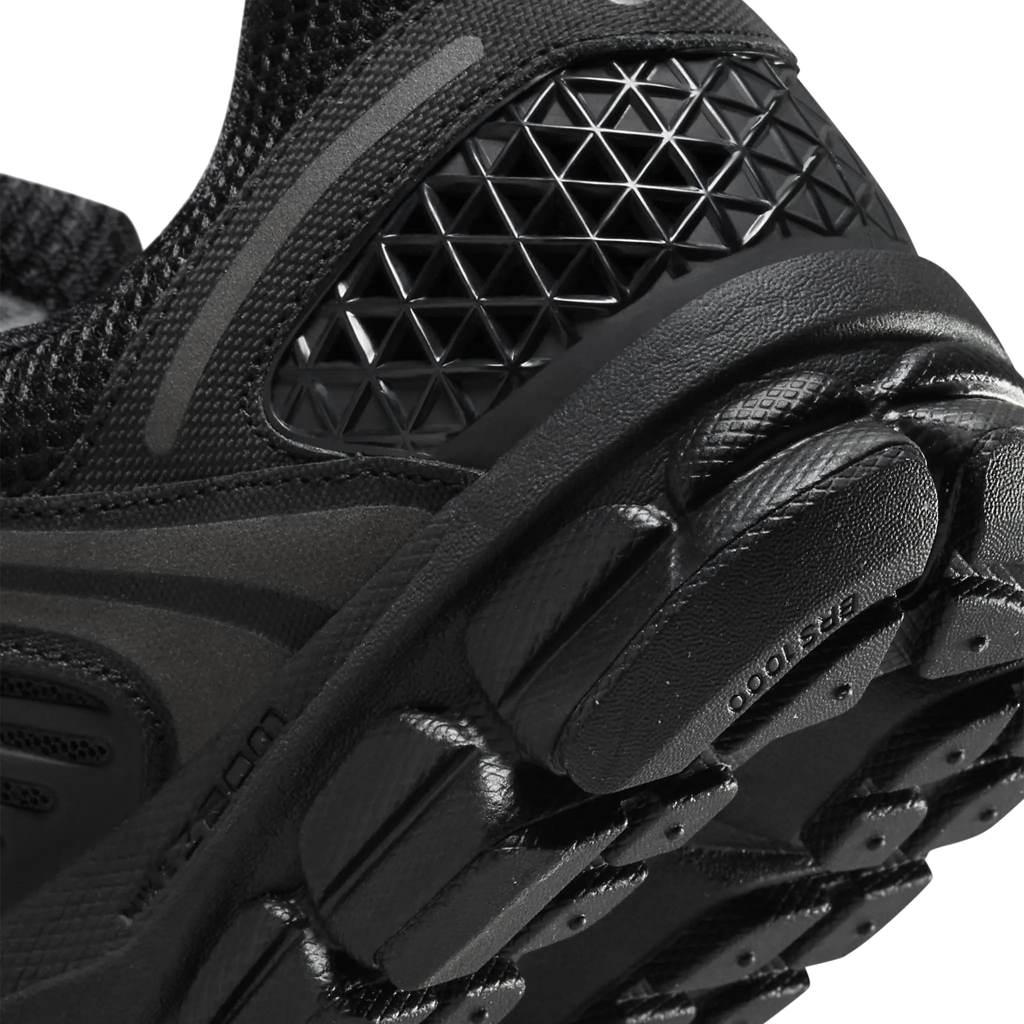 Heel view of Nike Air Zoom Vomero 5 Triple Black BV1358-003