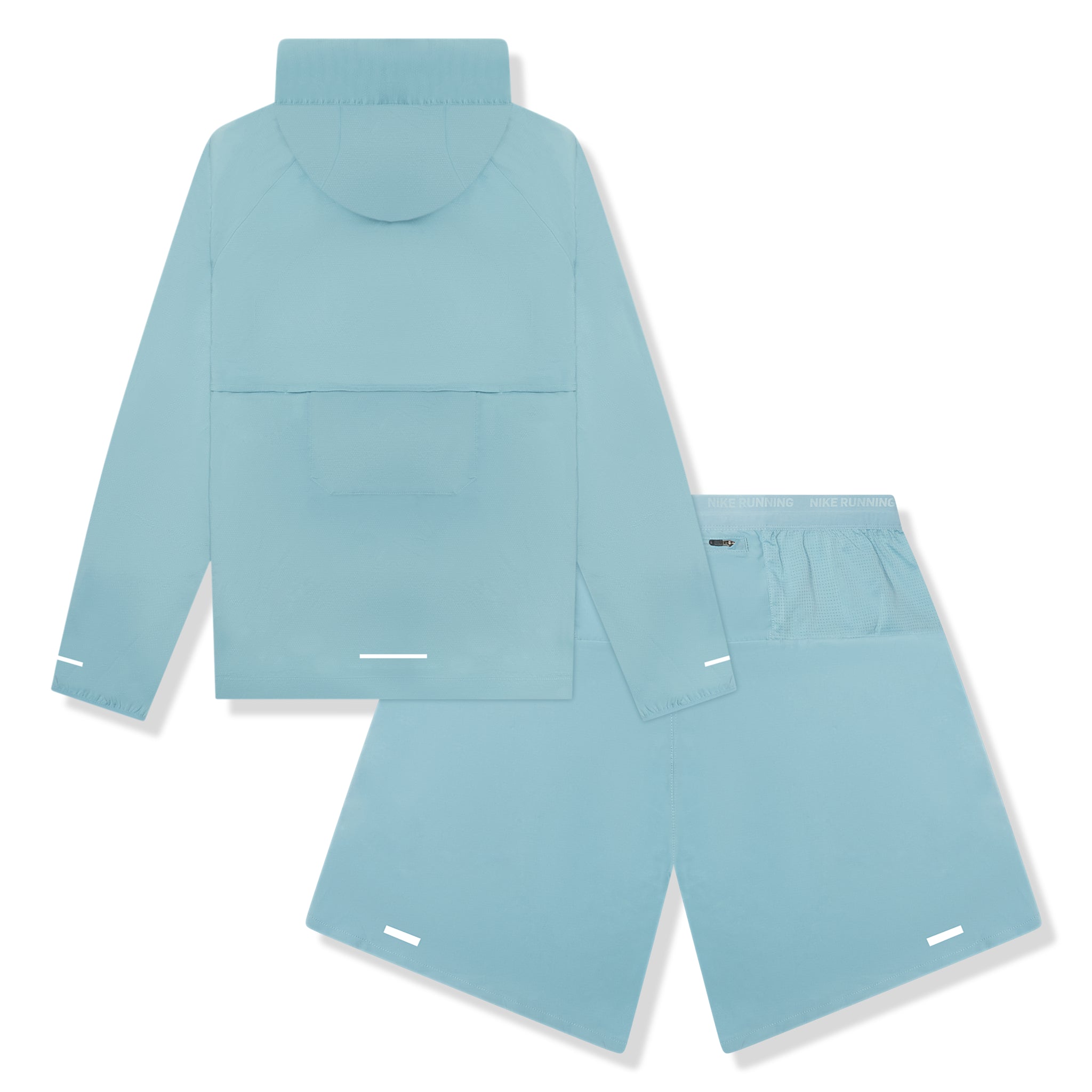 Back view of Nike Denim Turquoise Windrunner Jacket & Shorts FB7511-464 | FJ7780-091