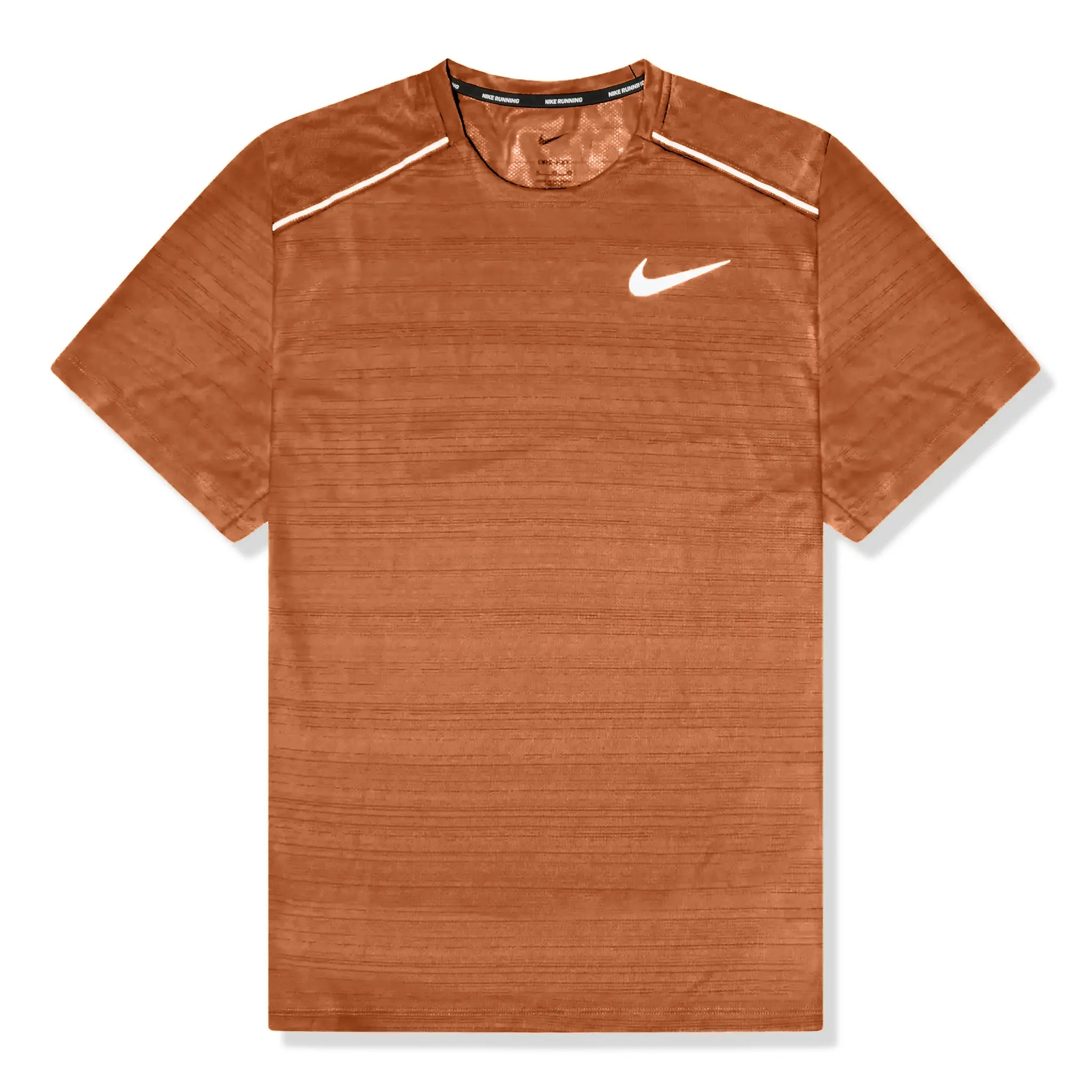 Front view of Nike Dri-FIT 1.0 Dark Russet Miler Running T Shirt AJ7566-246