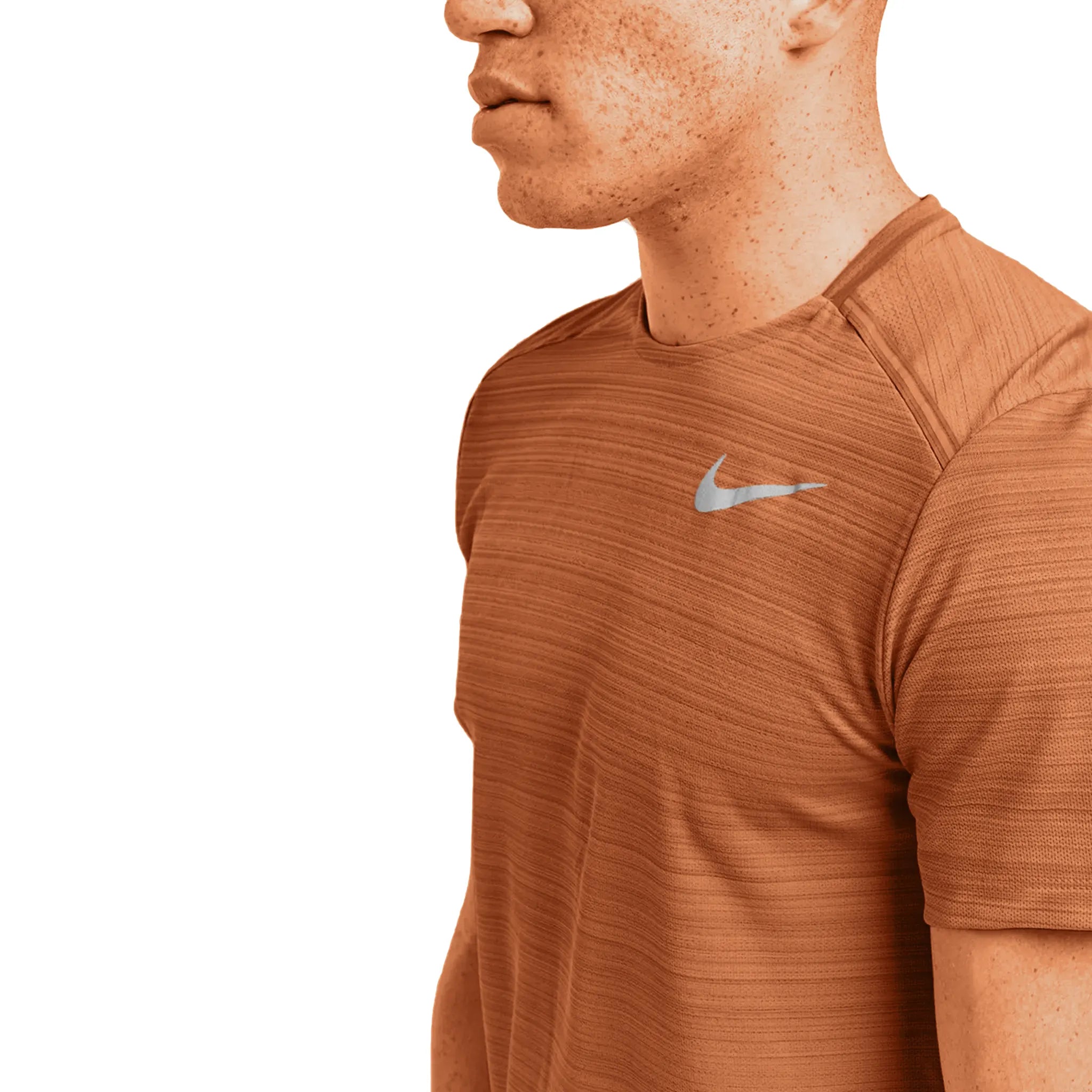 Model Detail view of Nike Dri-FIT 1.0 Dark Russet Miler Running T Shirt AJ7566-246