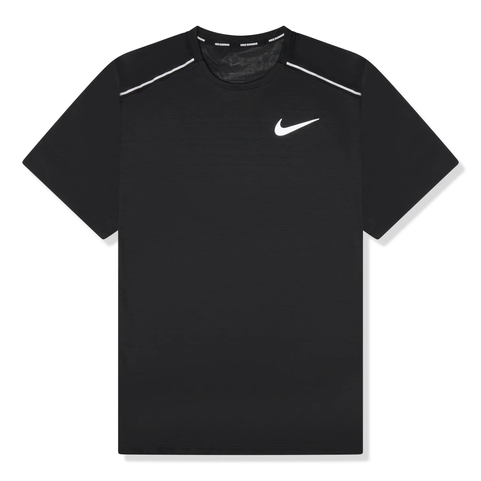 Front view of Nike Dri-FIT 1.0 Black Miler Running T Shirt AJ7565-010