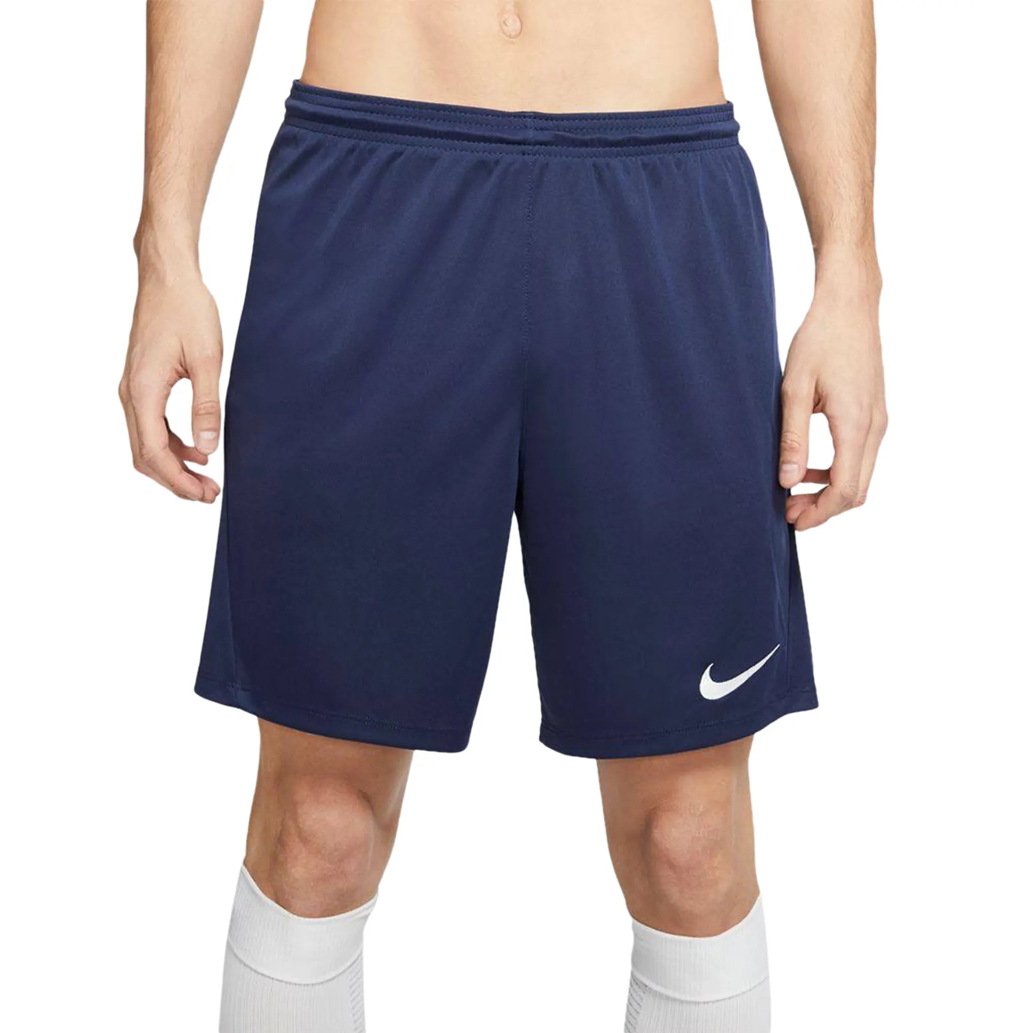 Model front view of Nike Dri-FIT Park III Midnight Navy T-Shirt & Shorts BV6708-410 | BV6855-410