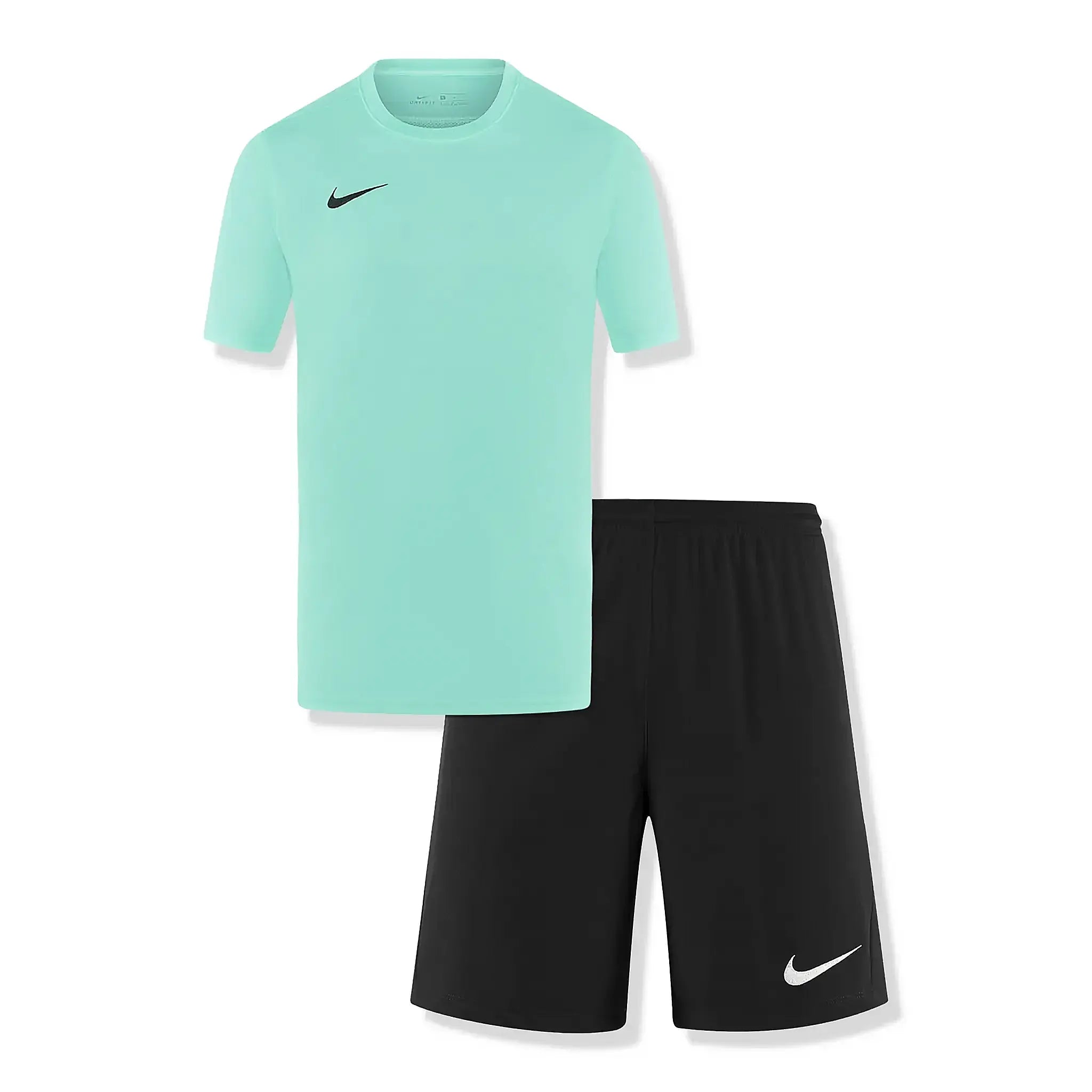 Front set view of Nike Dri-FIT Park III Hyper Turquoise Black T-Shirt & Shorts BV6708-463 