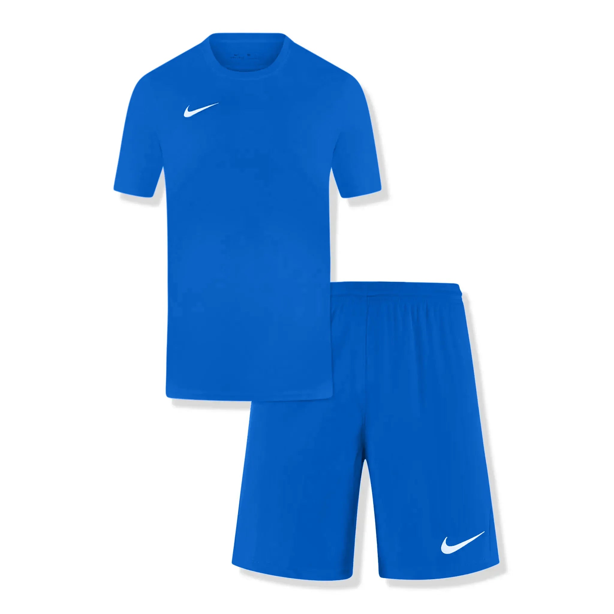 Front view of Nike Dri-FIT Park III Royal Blue White T Shirt & Shorts