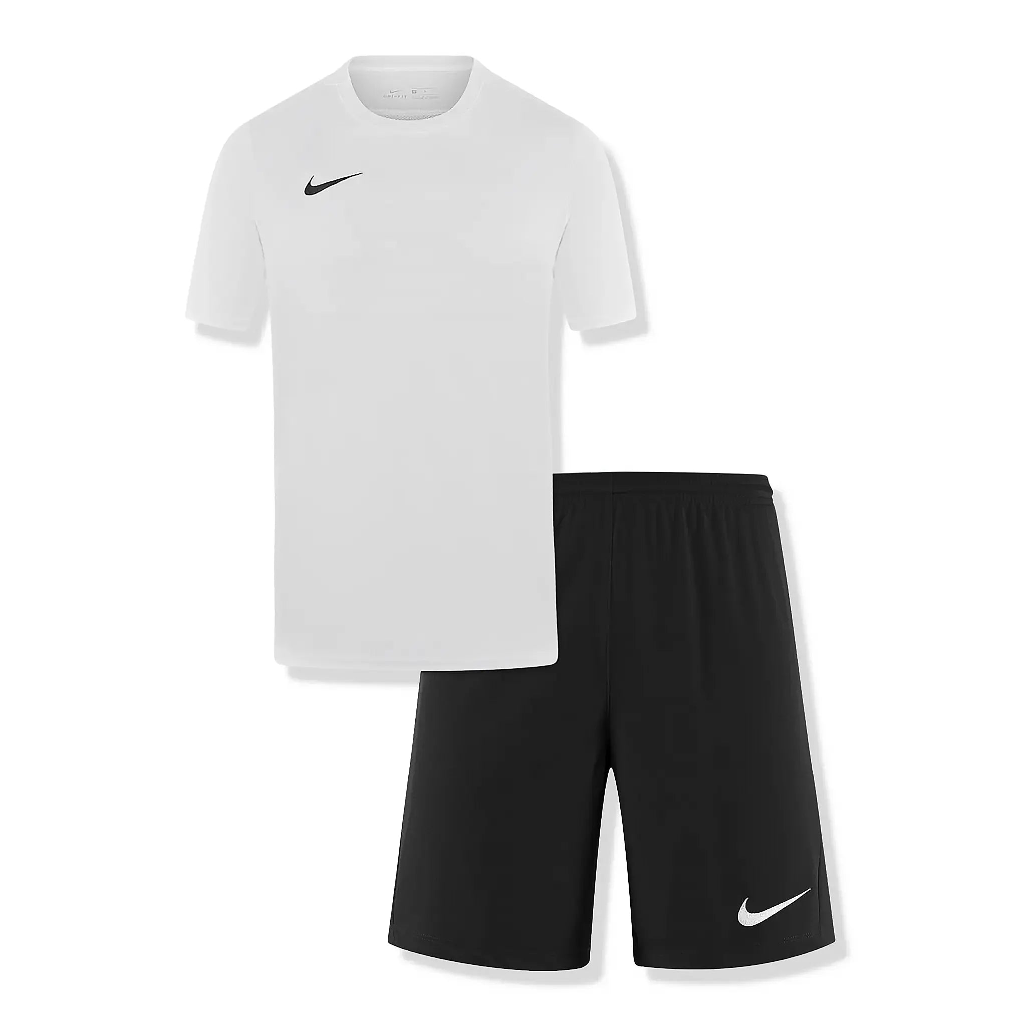 Front set view of Nike Dri-FIT Park III White Black T-Shirt & Shorts BV6708-100 