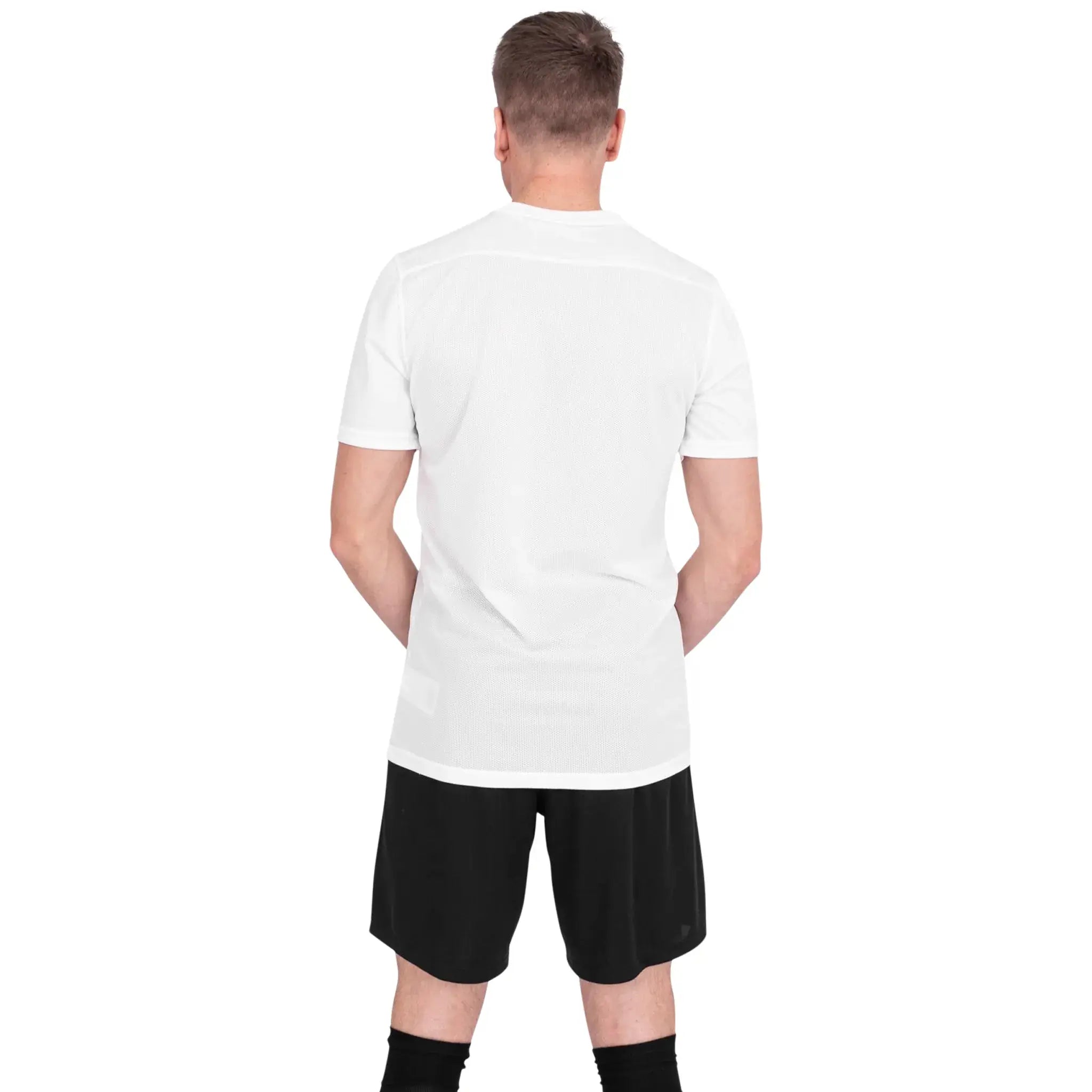 Model back T Shirt view of Nike Dri-FIT Park III White Black T-Shirt & Shorts BV6708-100 