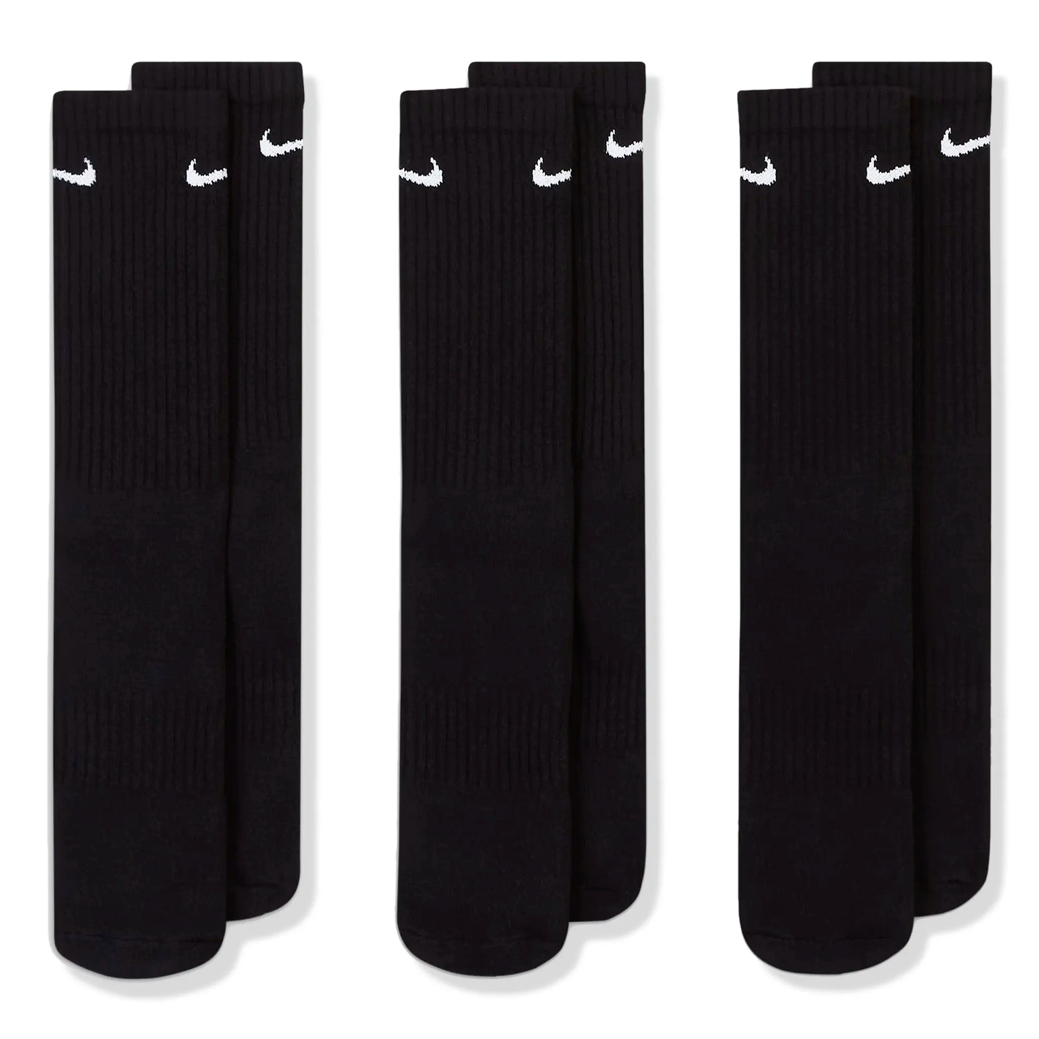 Front view of Nike Everyday Cushioned Training Black Crew Socks - 3 Pairs SX7664-010