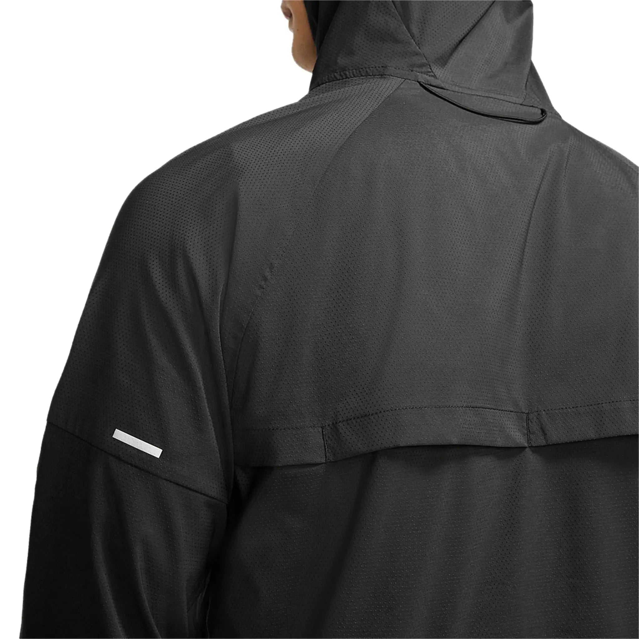 Model back hood view of Nike Black Windbreaker & Sweatpants CZ9070-010 | CU5504-010