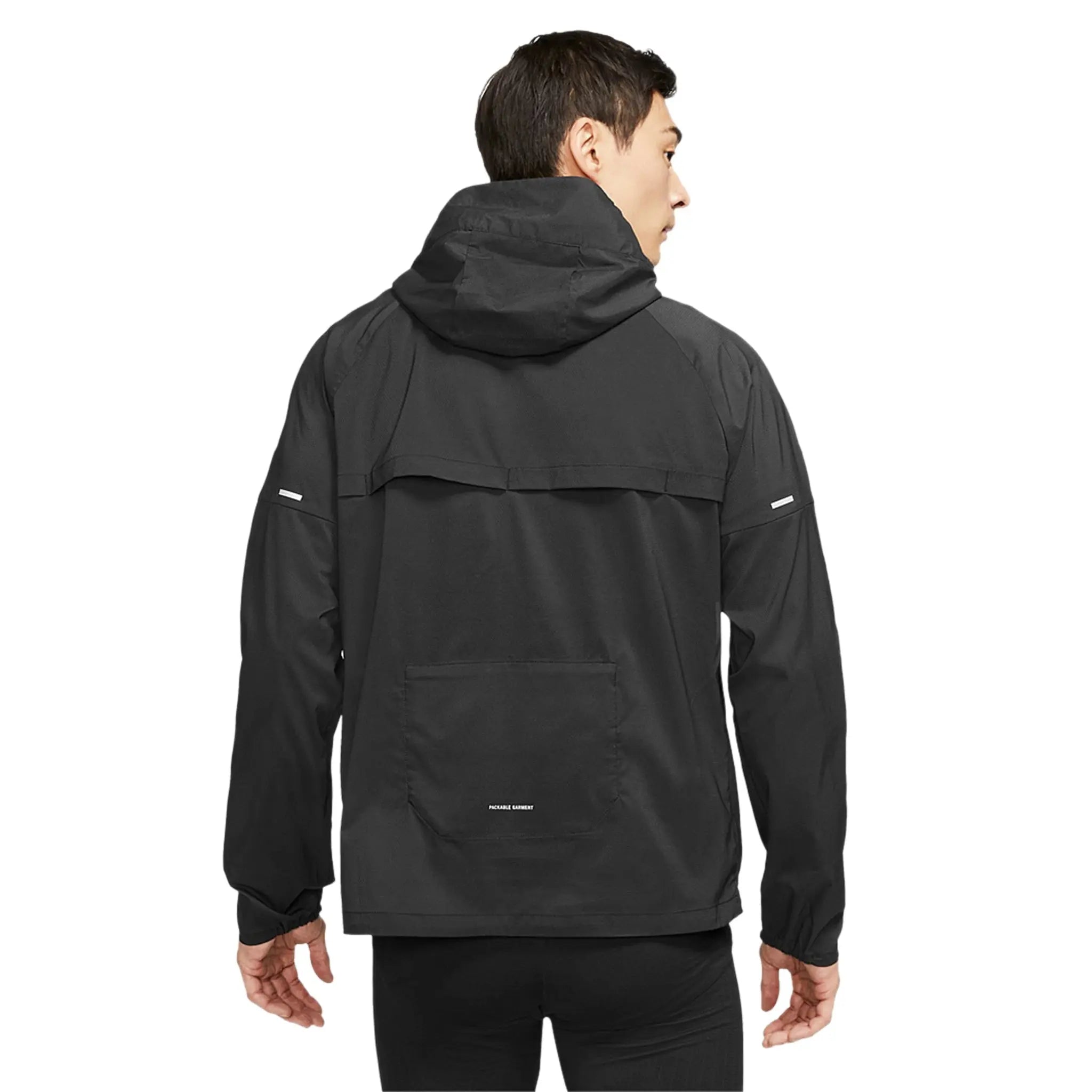 Model back view of Nike Black Windbreaker & Sweatpants CZ9070-010 | CU5504-010