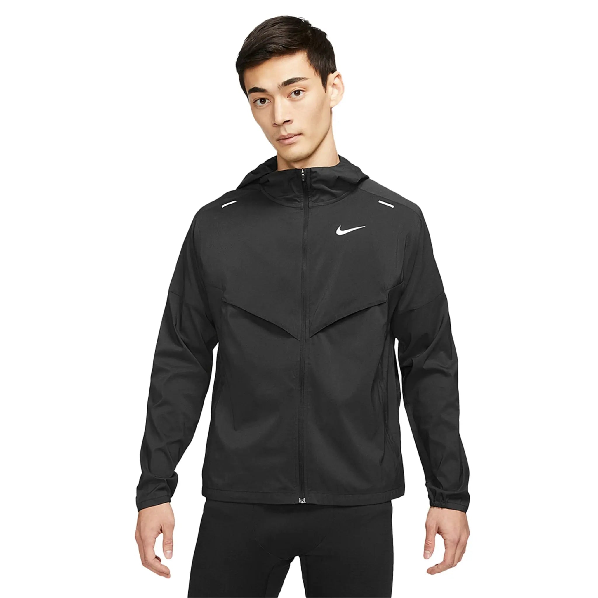 Model front view of Nike Black Windbreaker & Sweatpants CZ9070-010 | CU5504-010