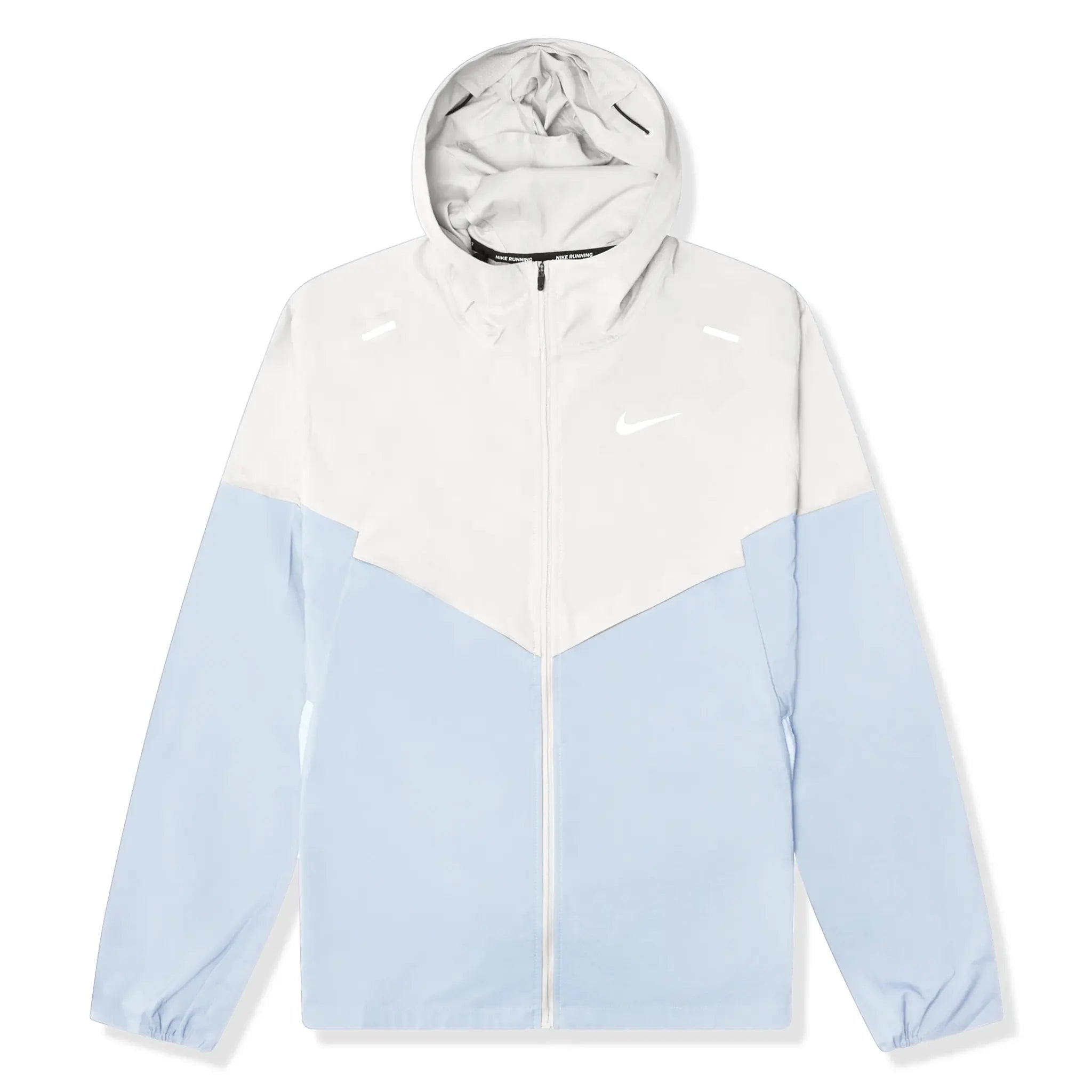 Front view of Nike Repel Packable White Blue Windrunner Jacket FB7540-094