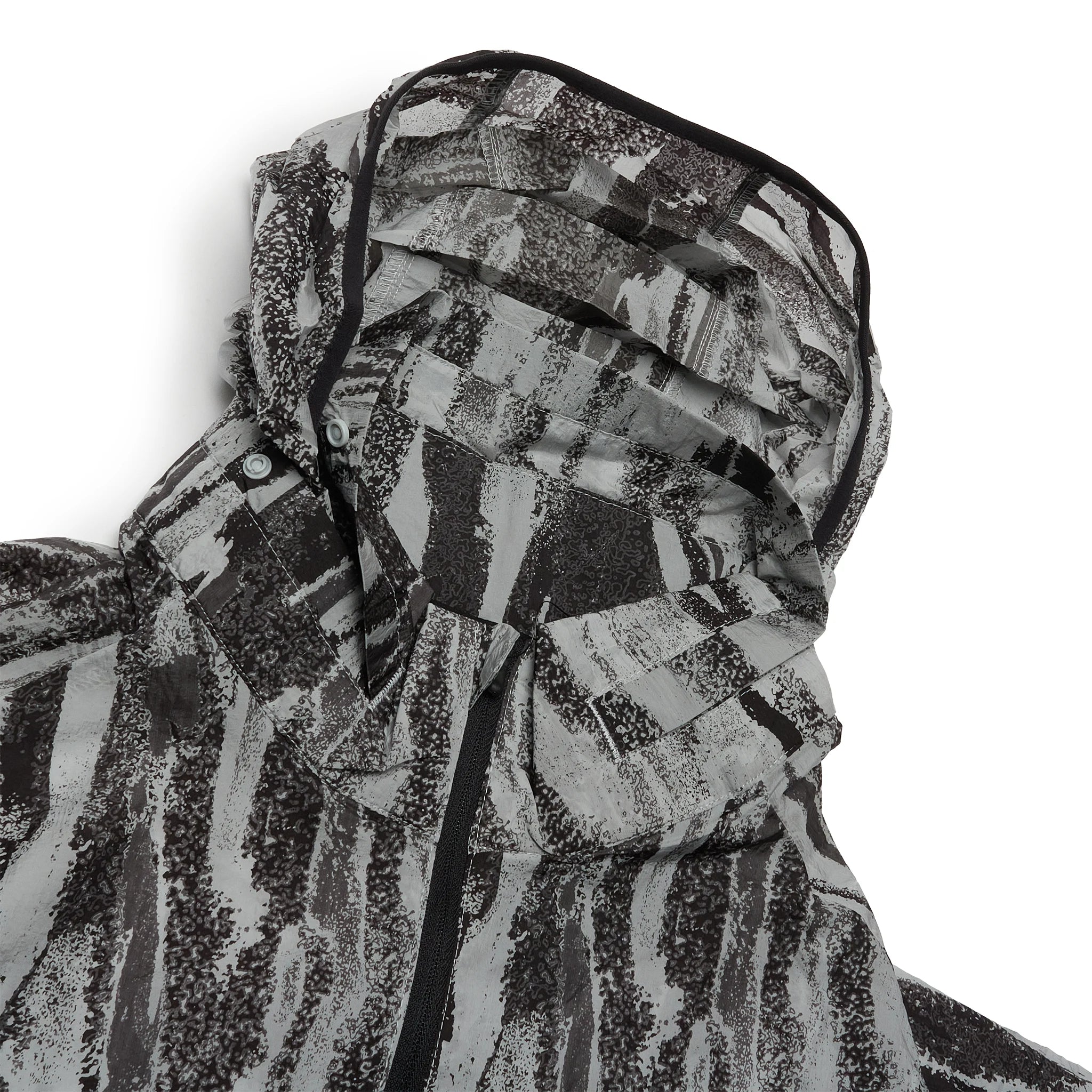 Hood view of Nike Running Wild Run Zebra Print Grey Windrunner DA1161-077