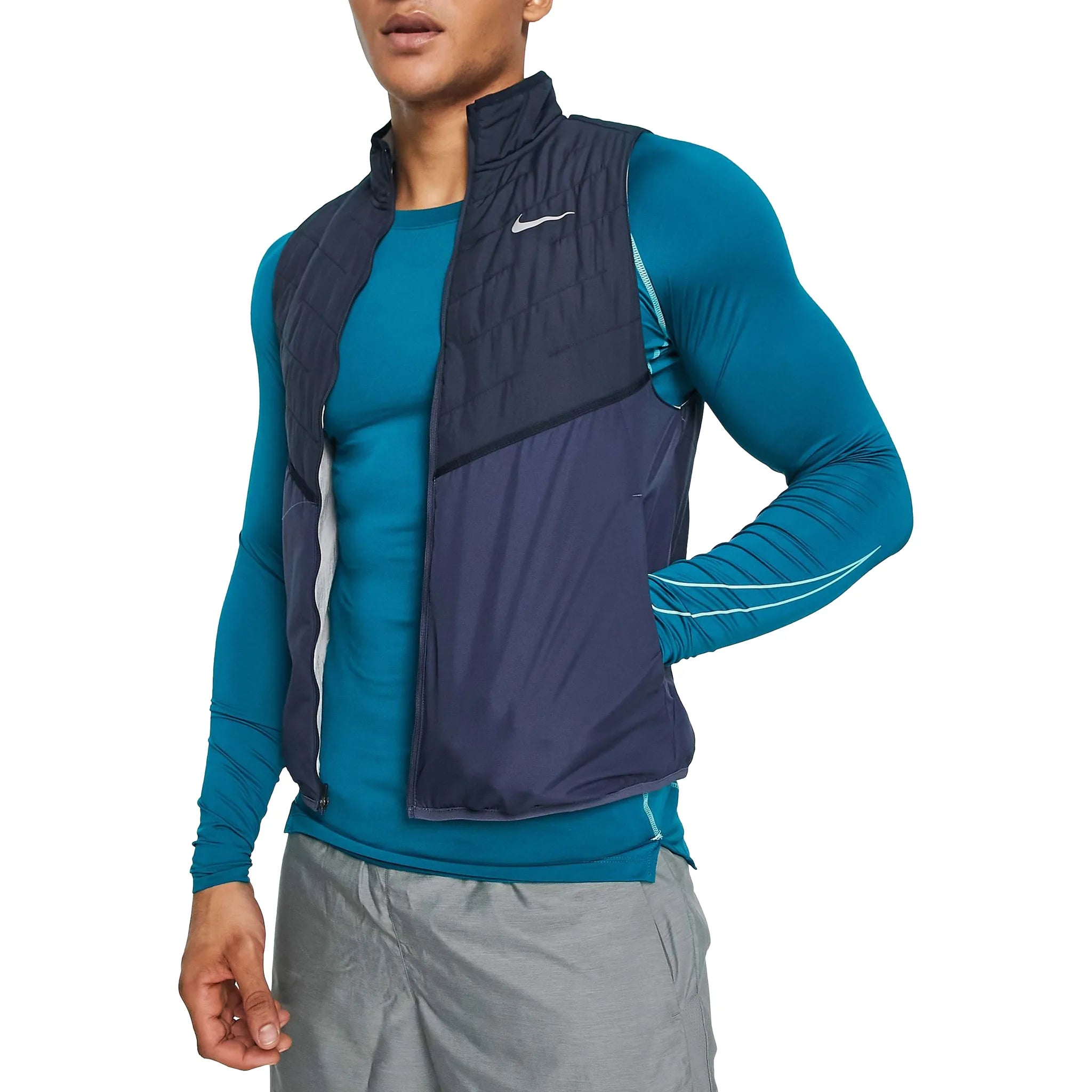 Model front view of Nike Therma-Fit Repel Navy Gilet