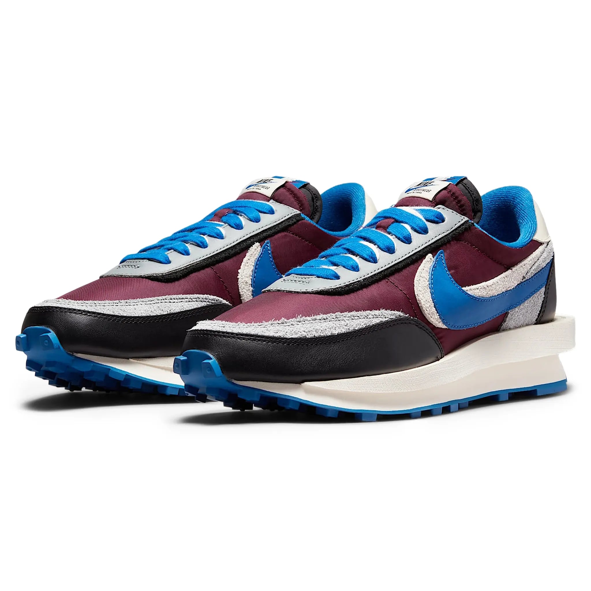 Front side view of Nike x Sacai LD Waffle Undercover Night Maroon Team Royal DJ4877-600