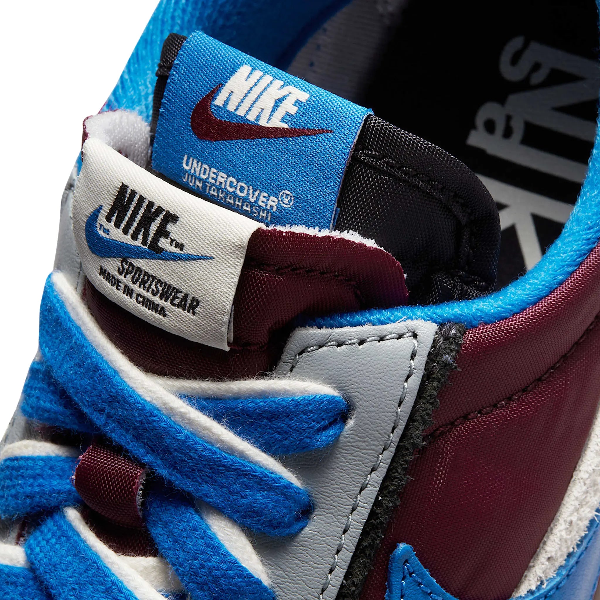 Tongue view of Nike x Sacai LD Waffle Undercover Night Maroon Team Royal DJ4877-600