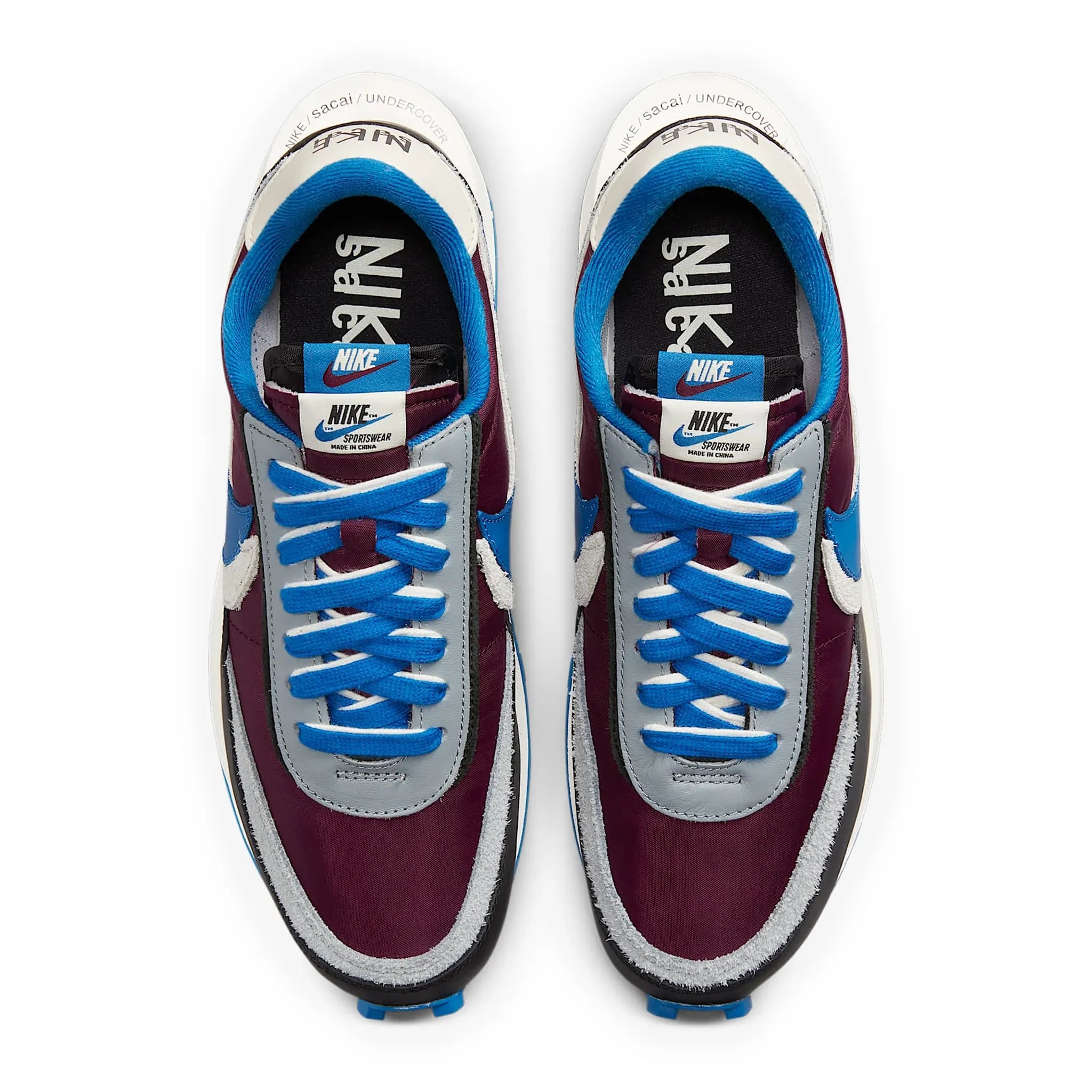 Top view of Nike x Sacai LD Waffle Undercover Night Maroon Team Royal DJ4877-600