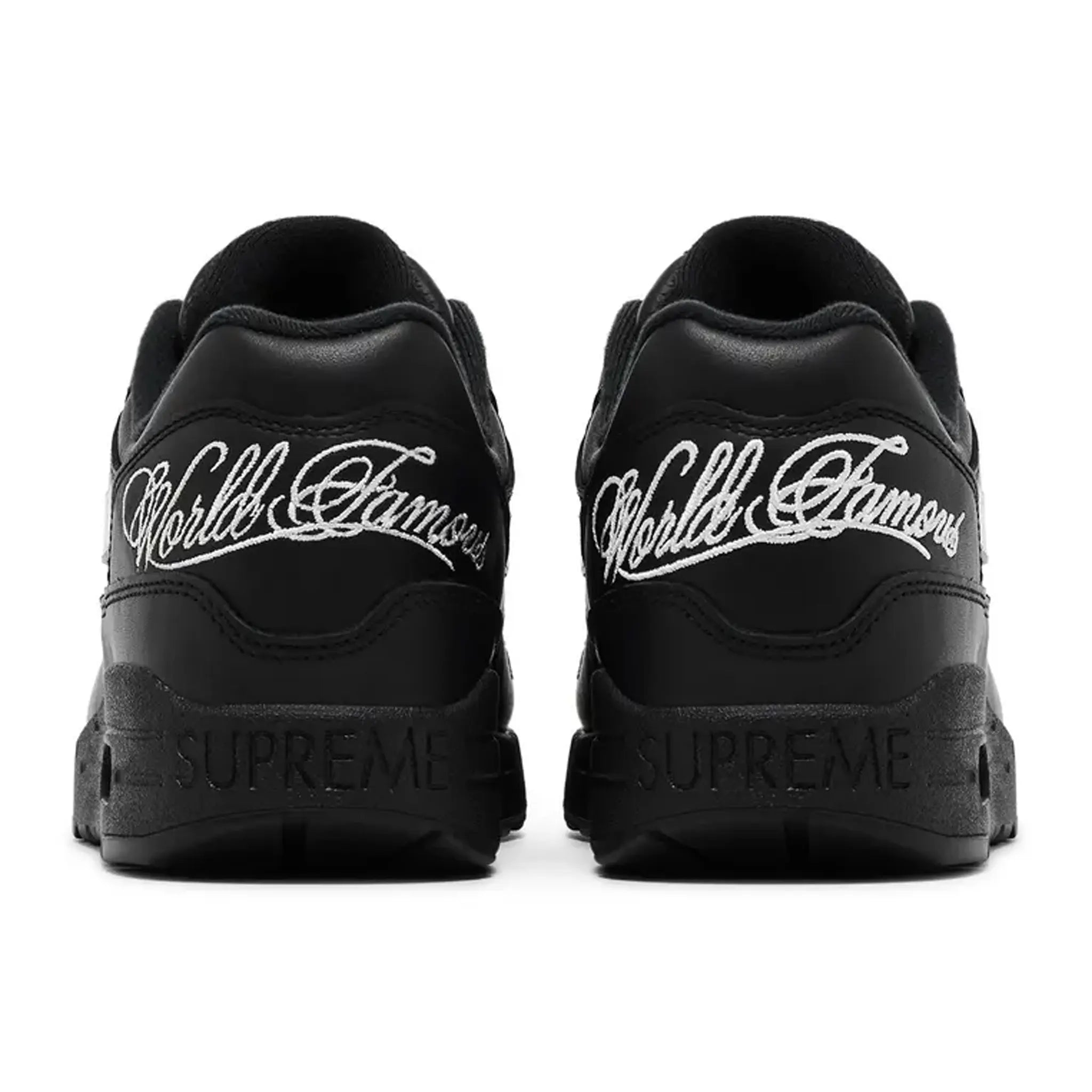 Heel view of Nike x Supreme Air Max 1 '87 SP Black White