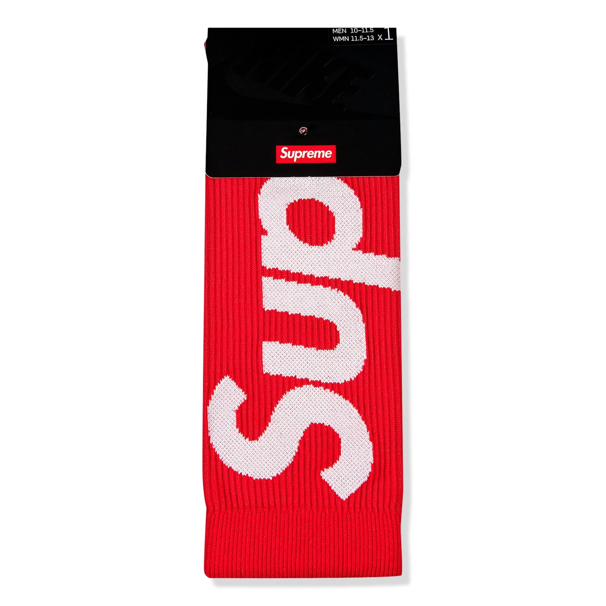 Front view of Nike x Supreme Lightweight Red Crew Socks CU9069-657 | SS21A6 RED