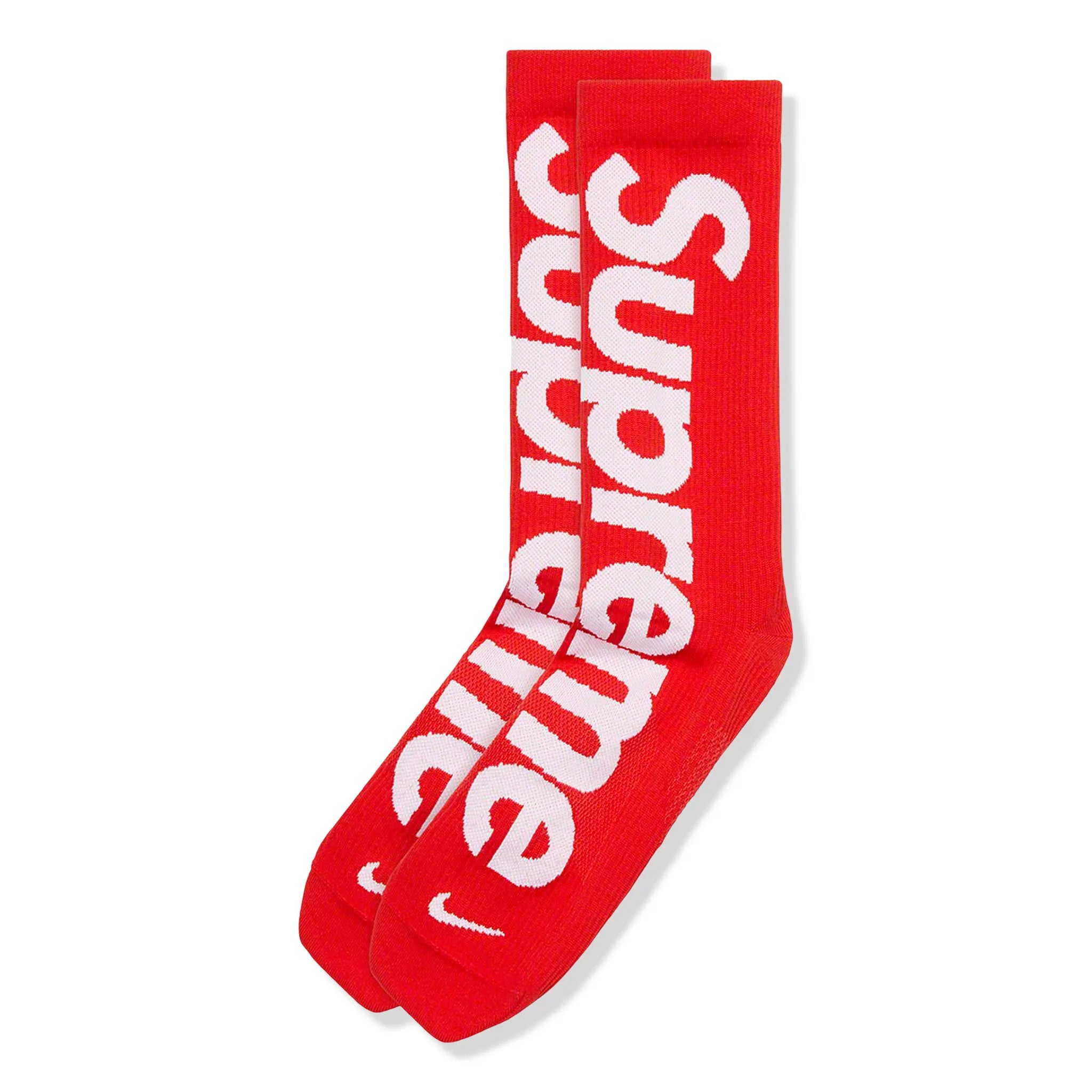 Front view of Nike x Supreme Lightweight Red Crew Socks CU9069-657 | SS21A6 RED