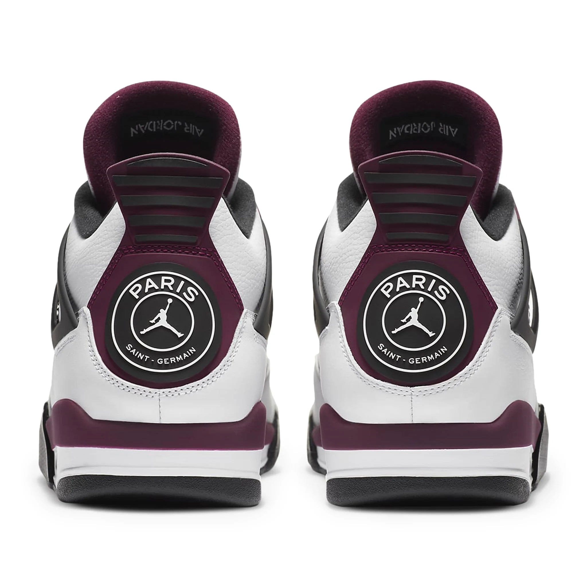 Back view of Paris Saint-Germain x Air Jordan 4 Retro Bordeaux CZ5624-100