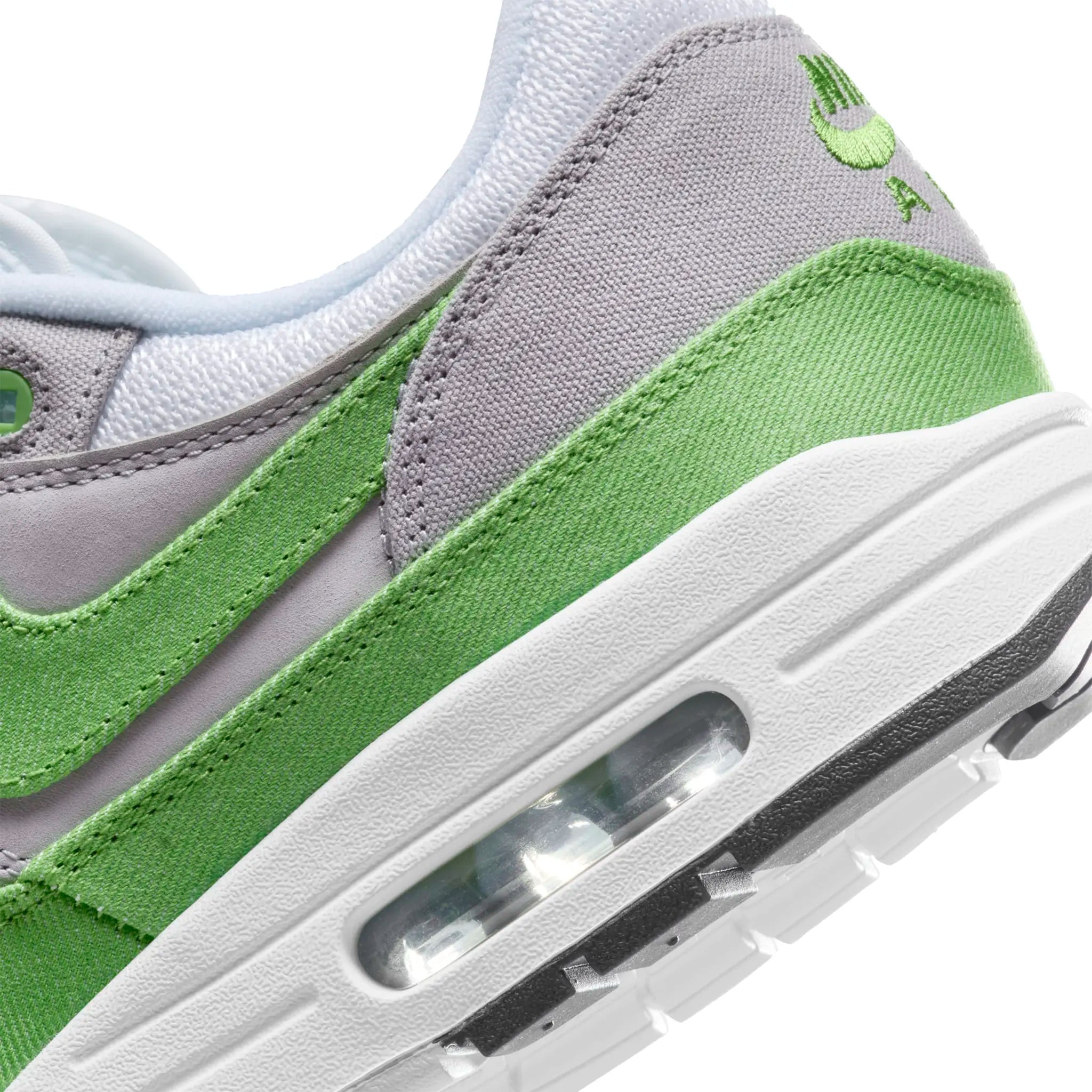 Heel side view of Patta x Air Max 1 Chlorophyll (2024) HF1012-300