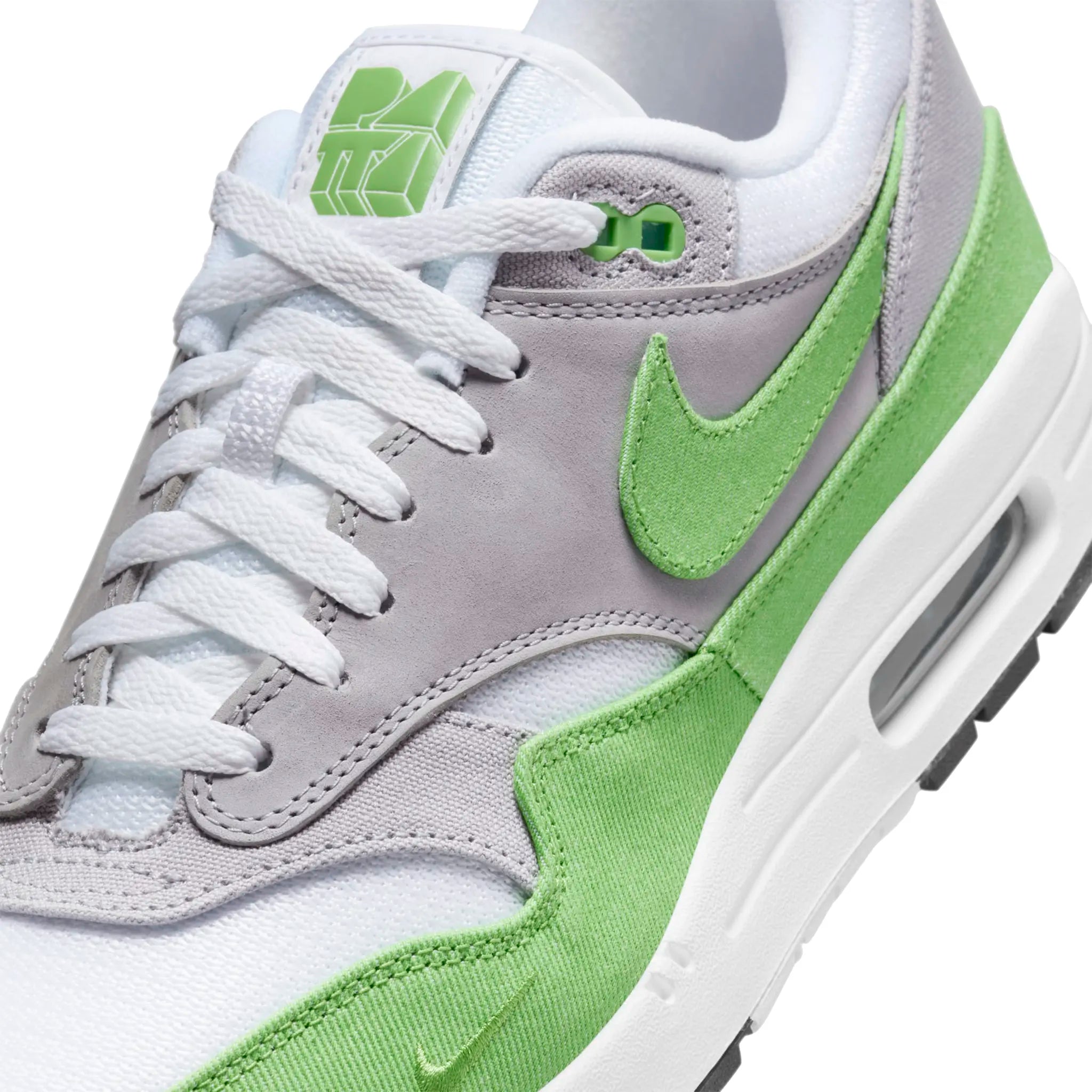 Tongue side view of Patta x Air Max 1 Chlorophyll (2024) HF1012-300