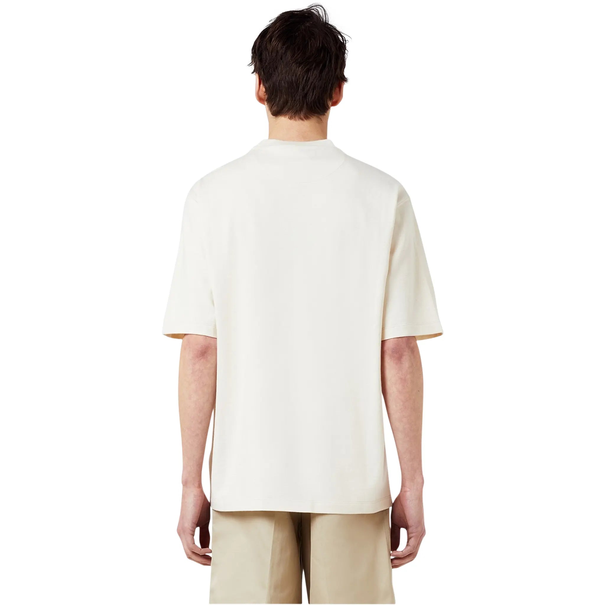 Model back view of Prada Chest Logo Cotton Natural T Shirt