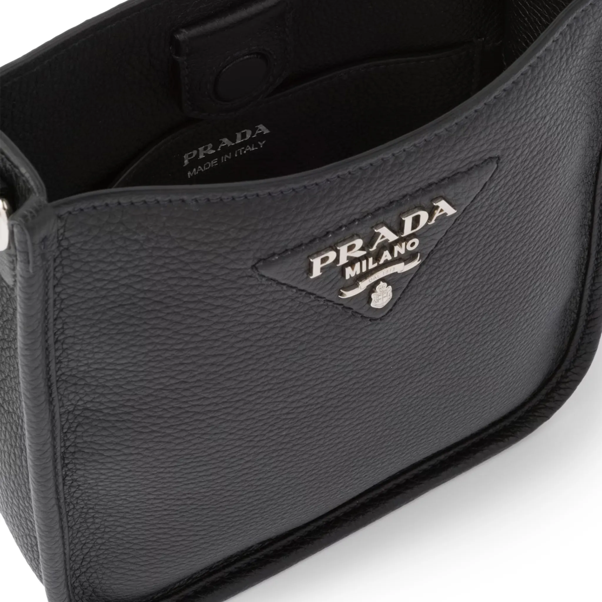 Detail view of Prada Leather Mini Black Shoulder Bag 1BH191_2DKV_F0002_V_3OO