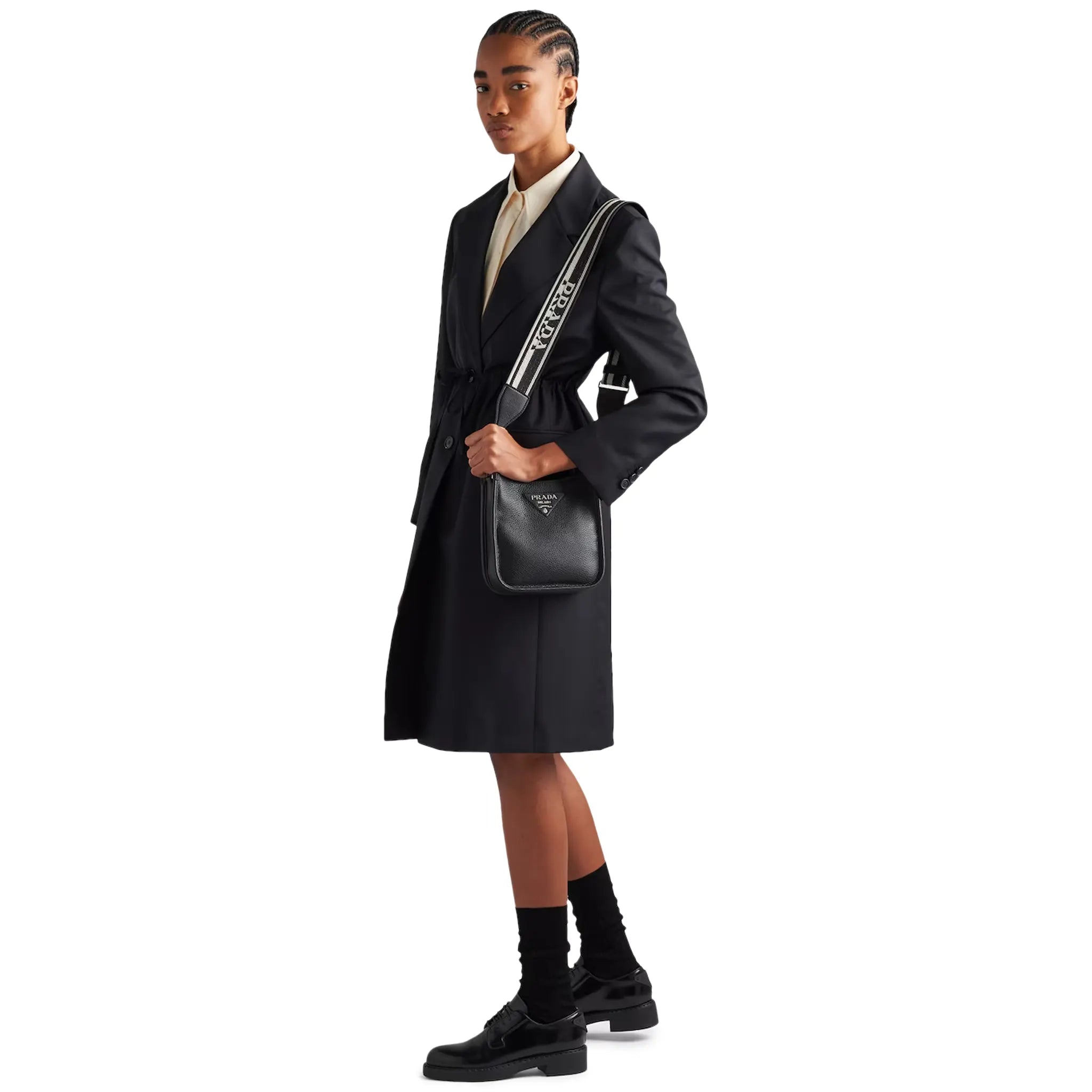 Model view of Prada Leather Mini Black Shoulder Bag 1BH191_2DKV_F0002_V_3OO