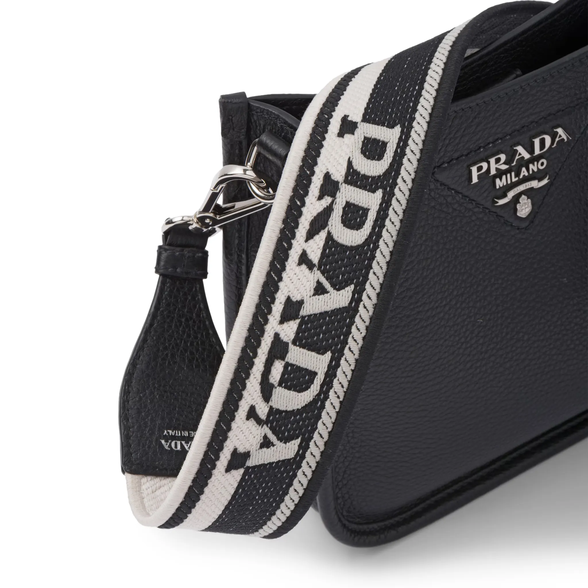 Side view of Prada Leather Mini Black Shoulder Bag 1BH191_2DKV_F0002_V_3OO